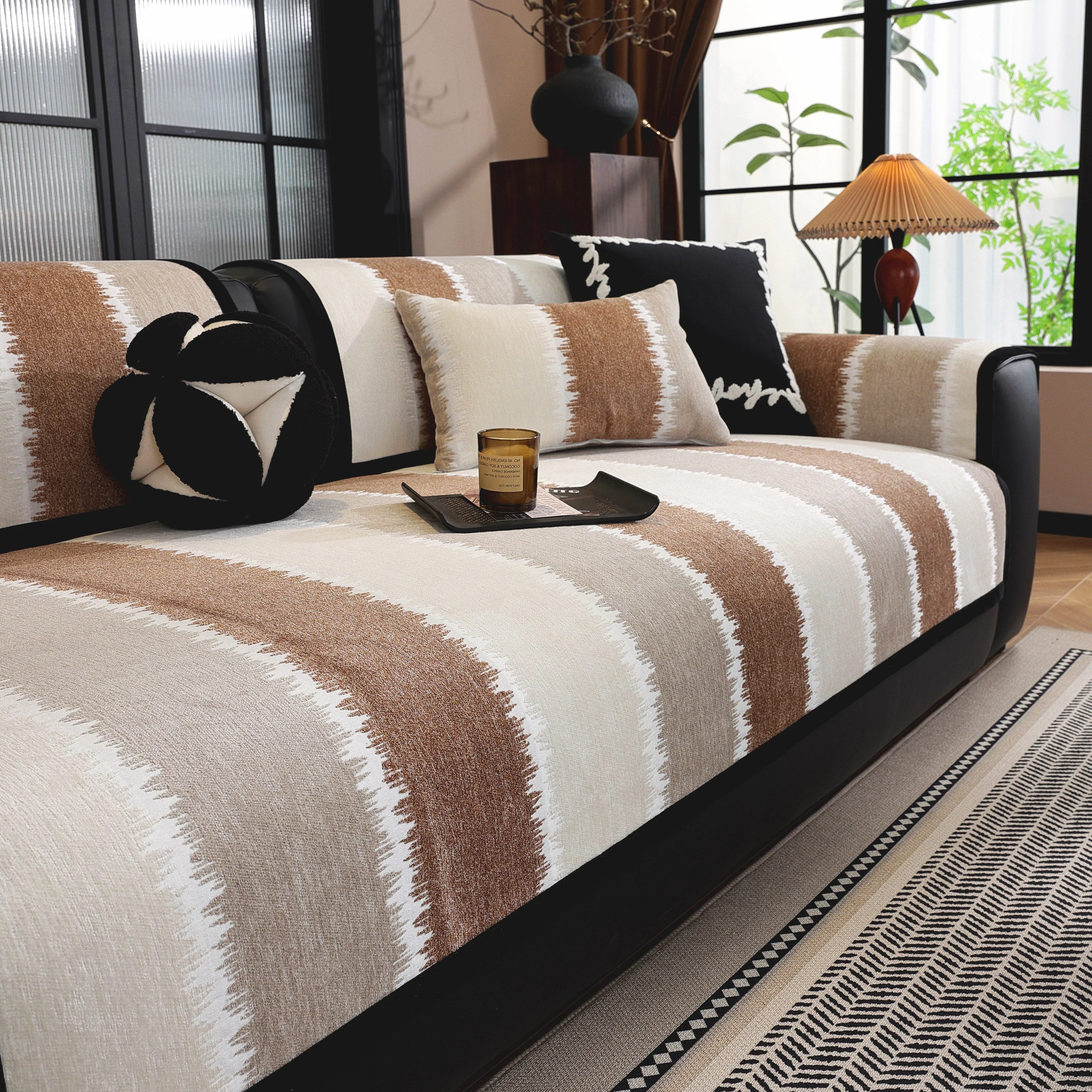 Striped Colorblock Non-Slip Sectional Couch Covers, Chenille Sofa Protector Cover - Image 18