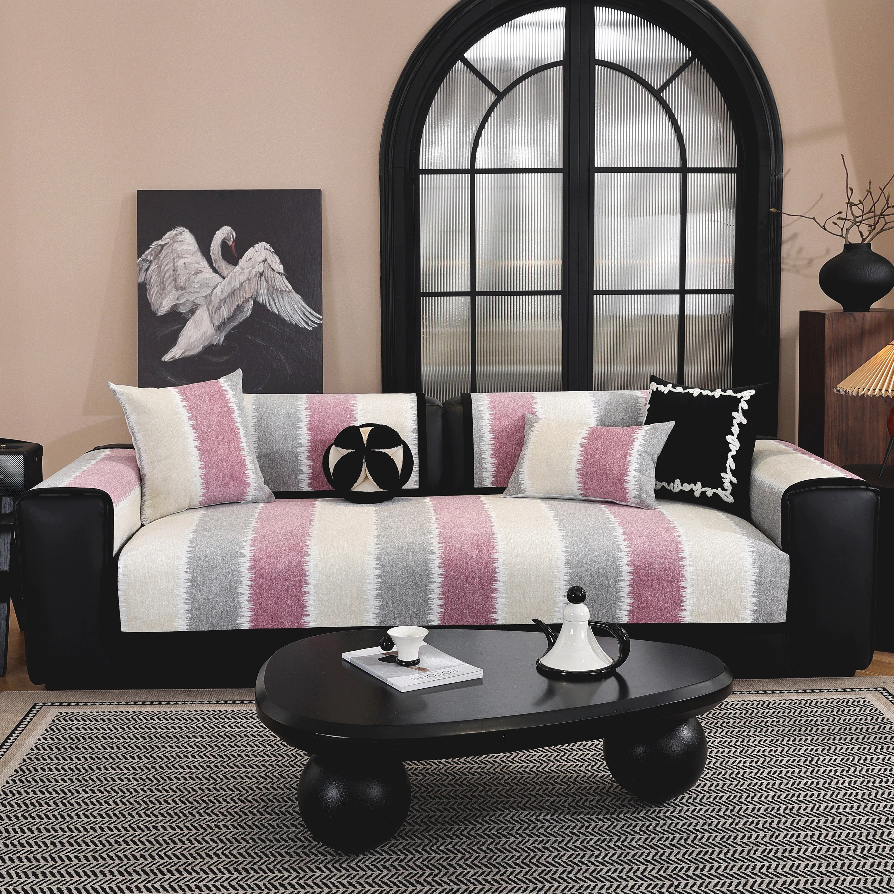 Striped Colorblock Non-Slip Sectional Couch Covers, Chenille Sofa Protector Cover - Image 20