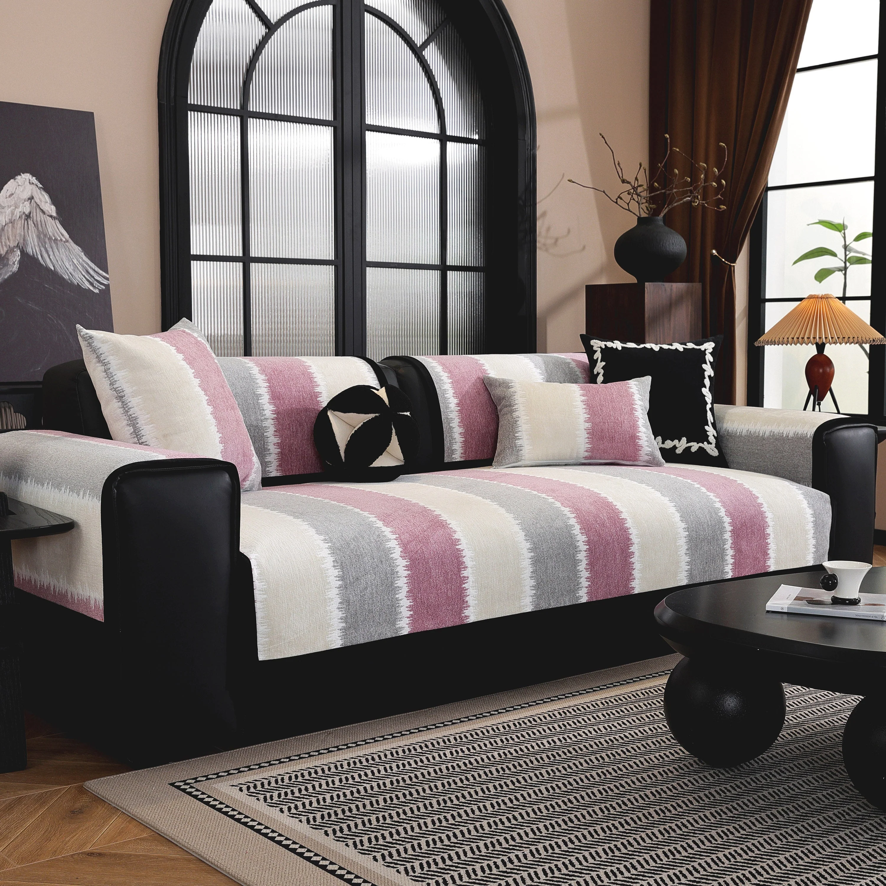 Striped Colorblock Non-Slip Sectional Couch Covers, Chenille Sofa Protector Cover - Image 25