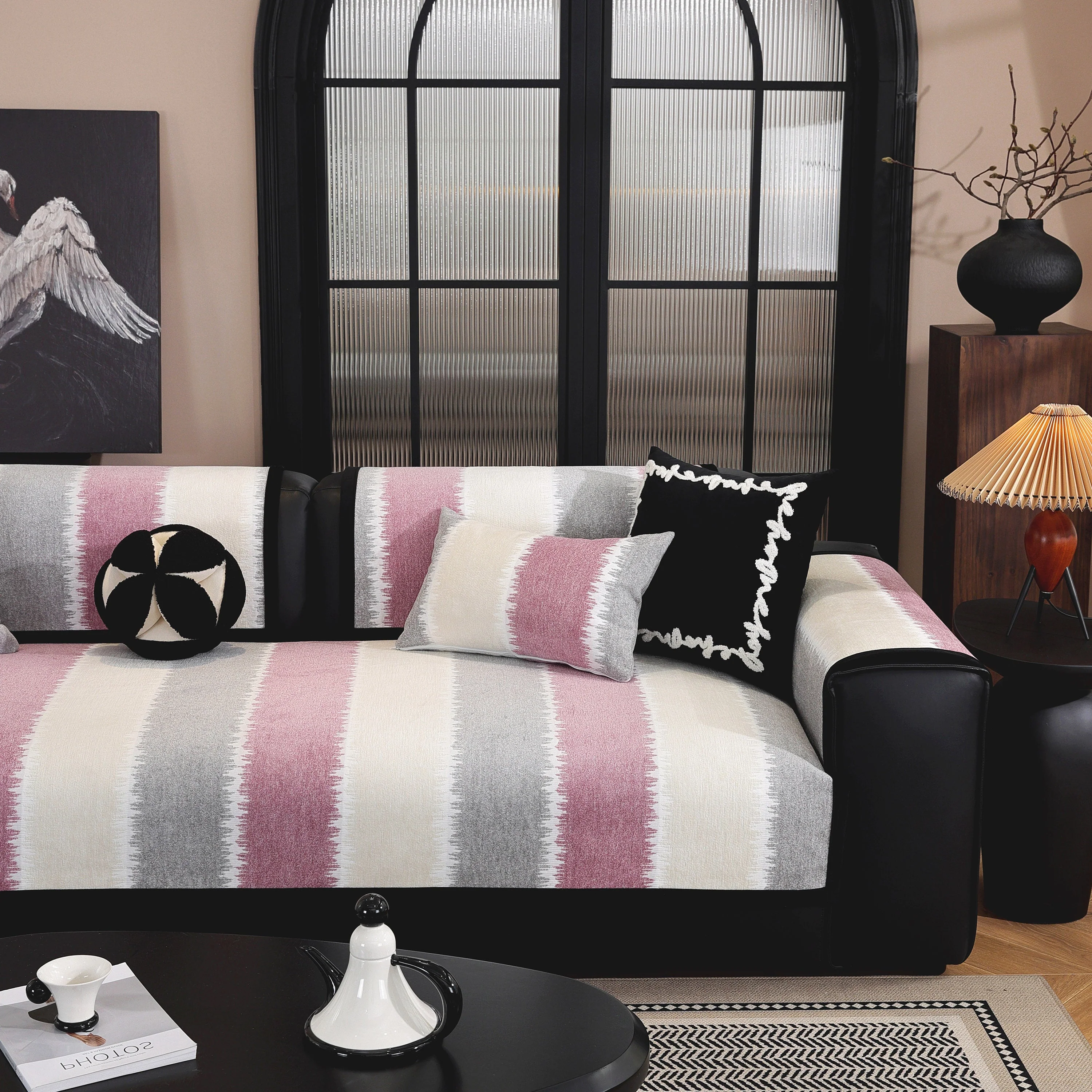 Striped Colorblock Non-Slip Sectional Couch Covers, Chenille Sofa Protector Cover - Image 26