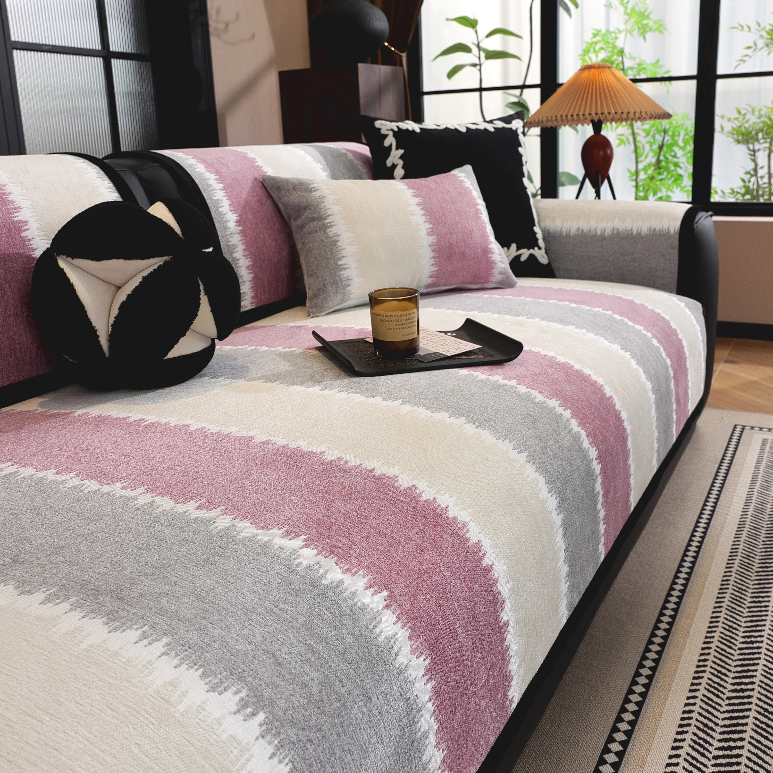 Striped Colorblock Non-Slip Sectional Couch Covers, Chenille Sofa Protector Cover - Image 27