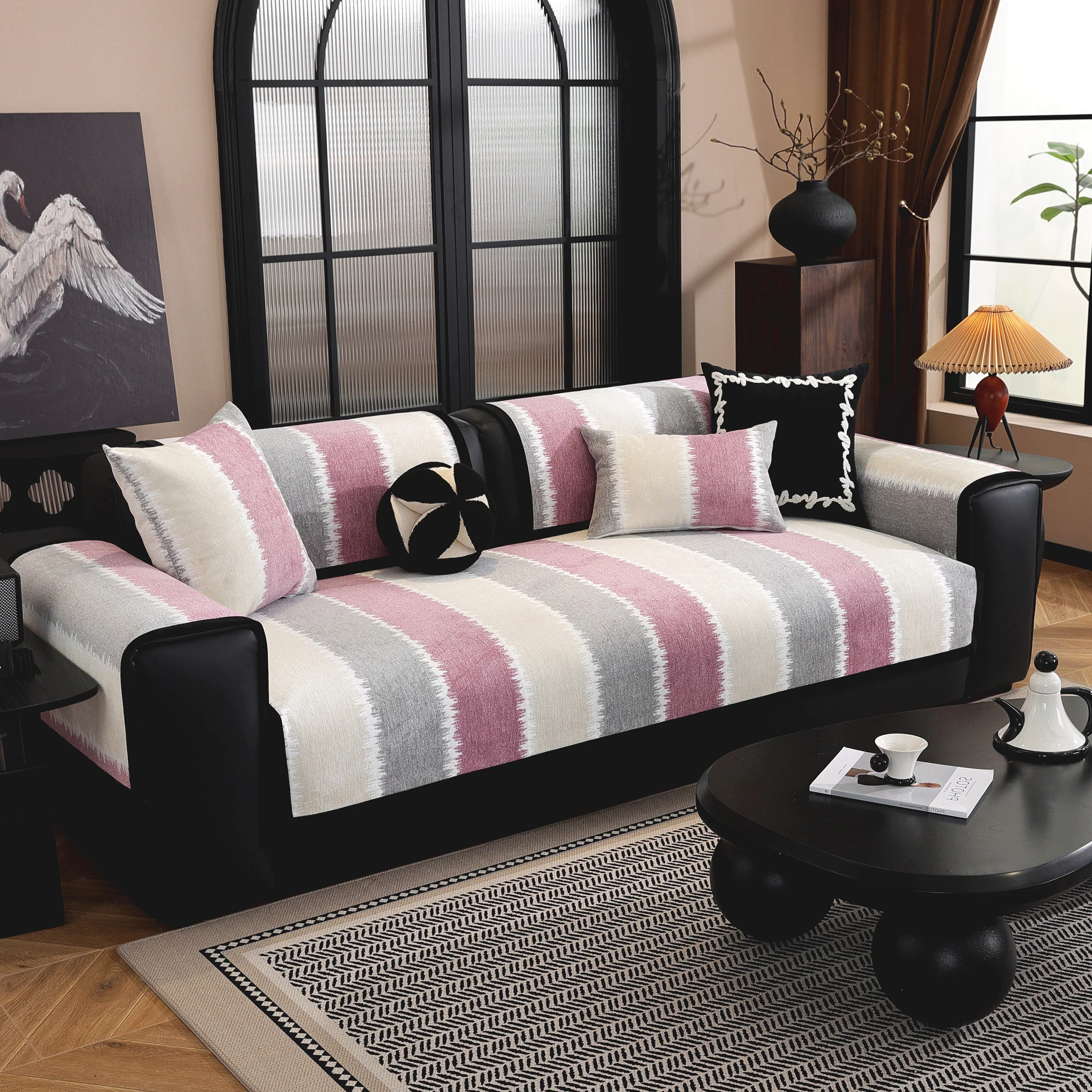 Striped Colorblock Non-Slip Sectional Couch Covers, Chenille Sofa Protector Cover - Image 28