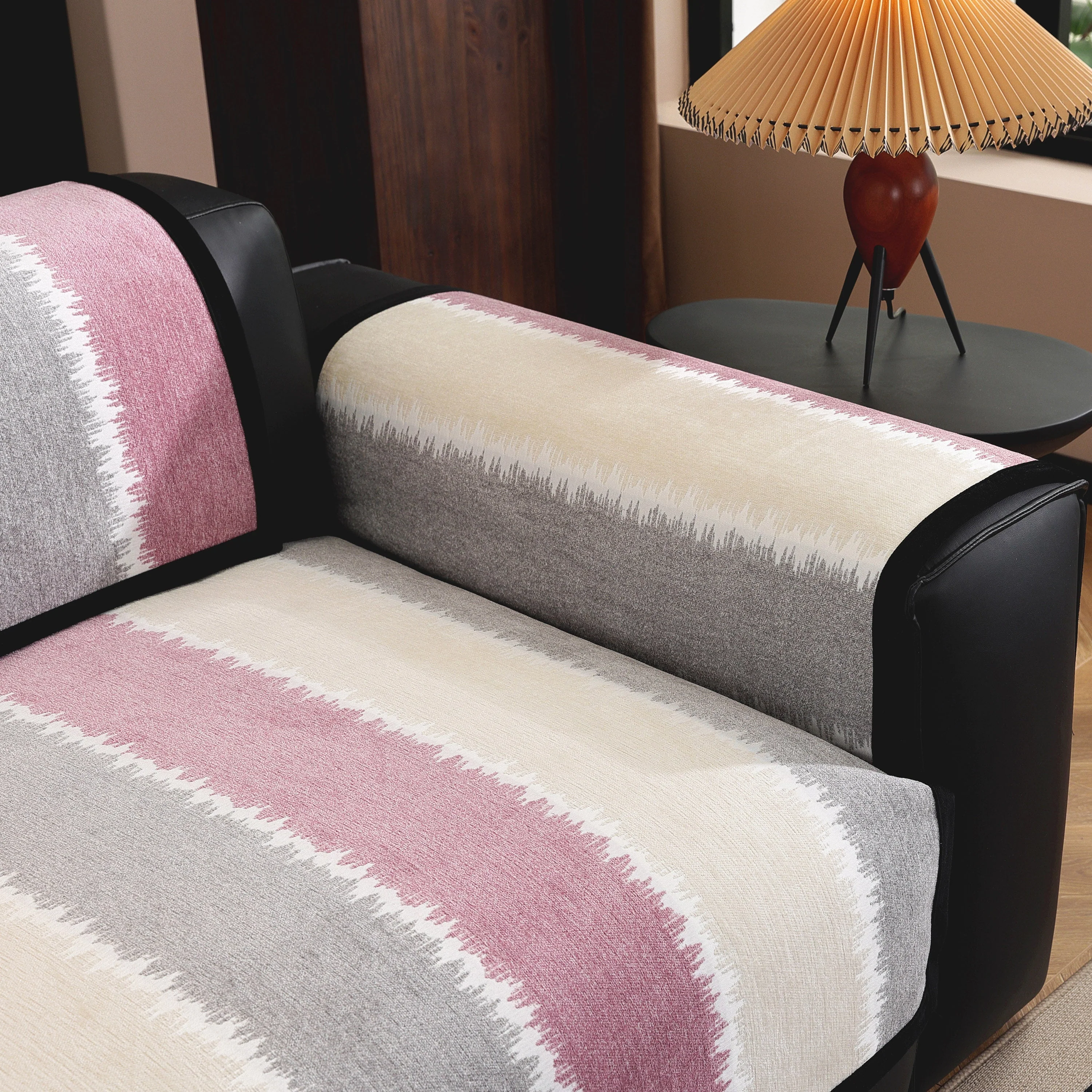 Striped Colorblock Non-Slip Sectional Couch Covers, Chenille Sofa Protector Cover - Image 31