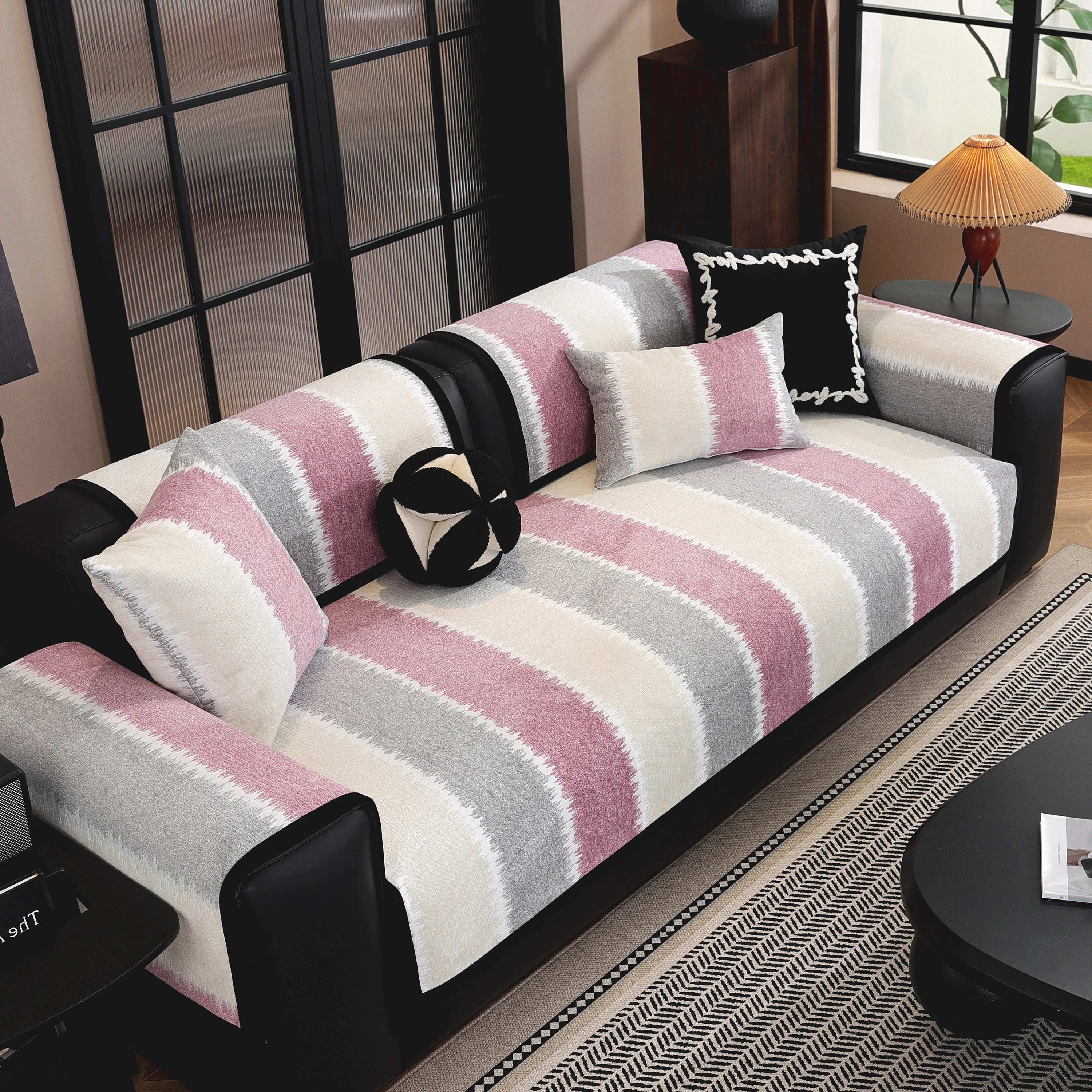 Striped Colorblock Non-Slip Sectional Couch Covers, Chenille Sofa Protector Cover - Image 32