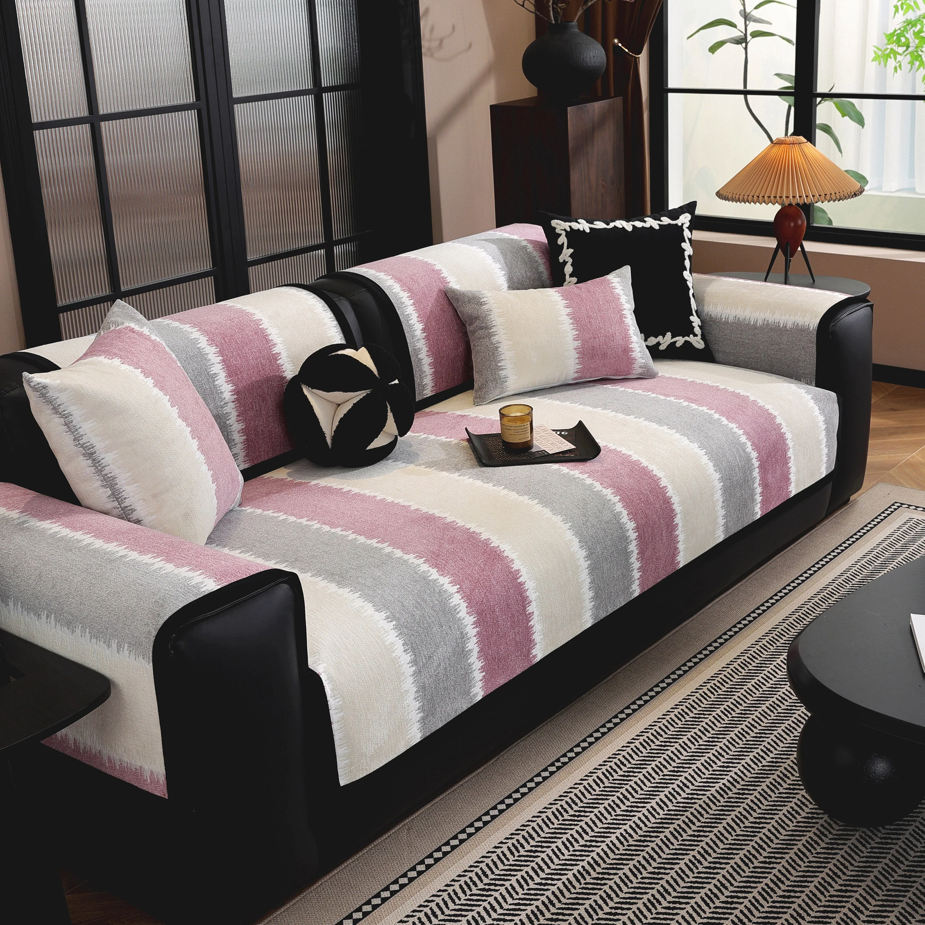 Striped Colorblock Non-Slip Sectional Couch Covers, Chenille Sofa Protector Cover - Image 33