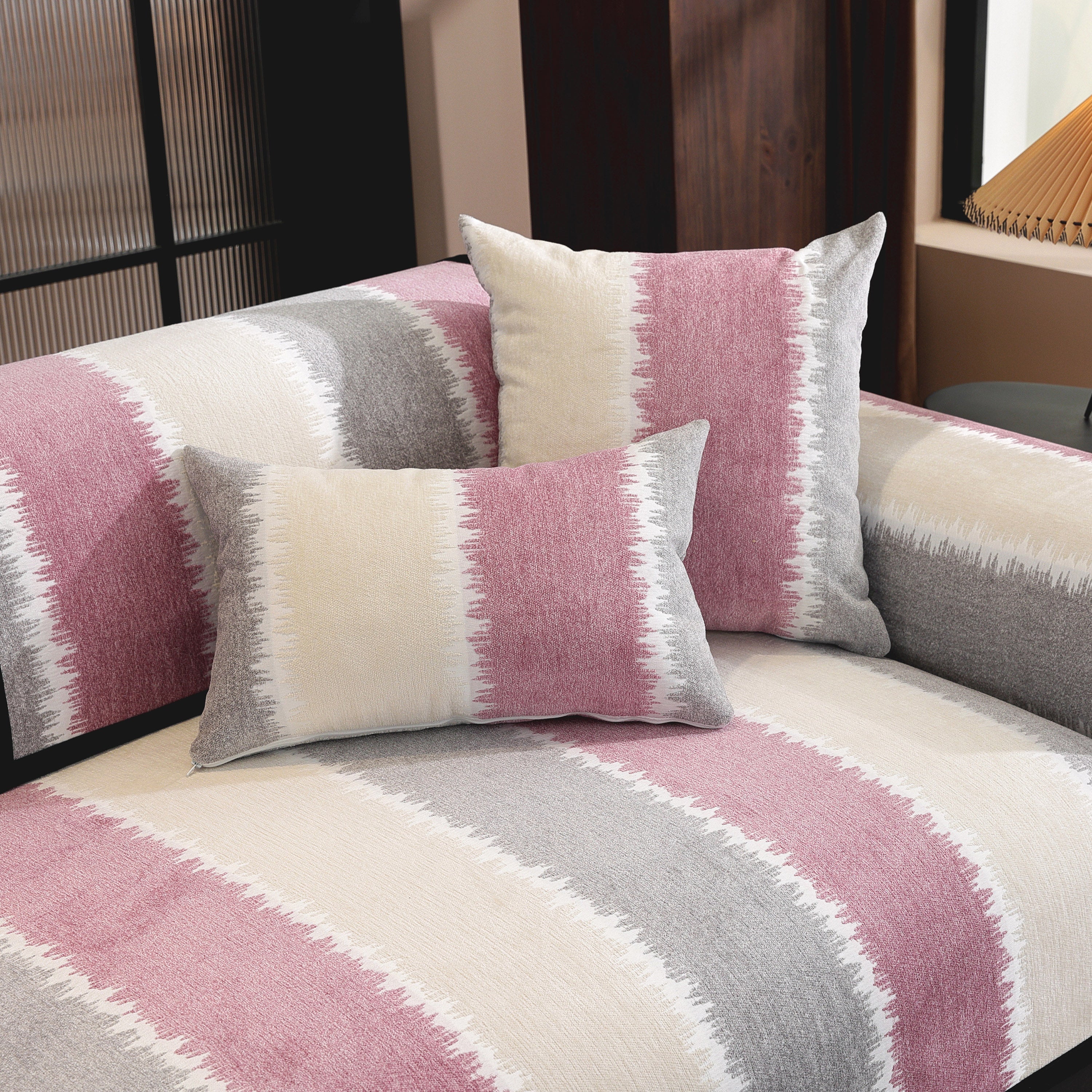 Striped Colorblock Non-Slip Sectional Couch Covers, Chenille Sofa Protector Cover - Image 34