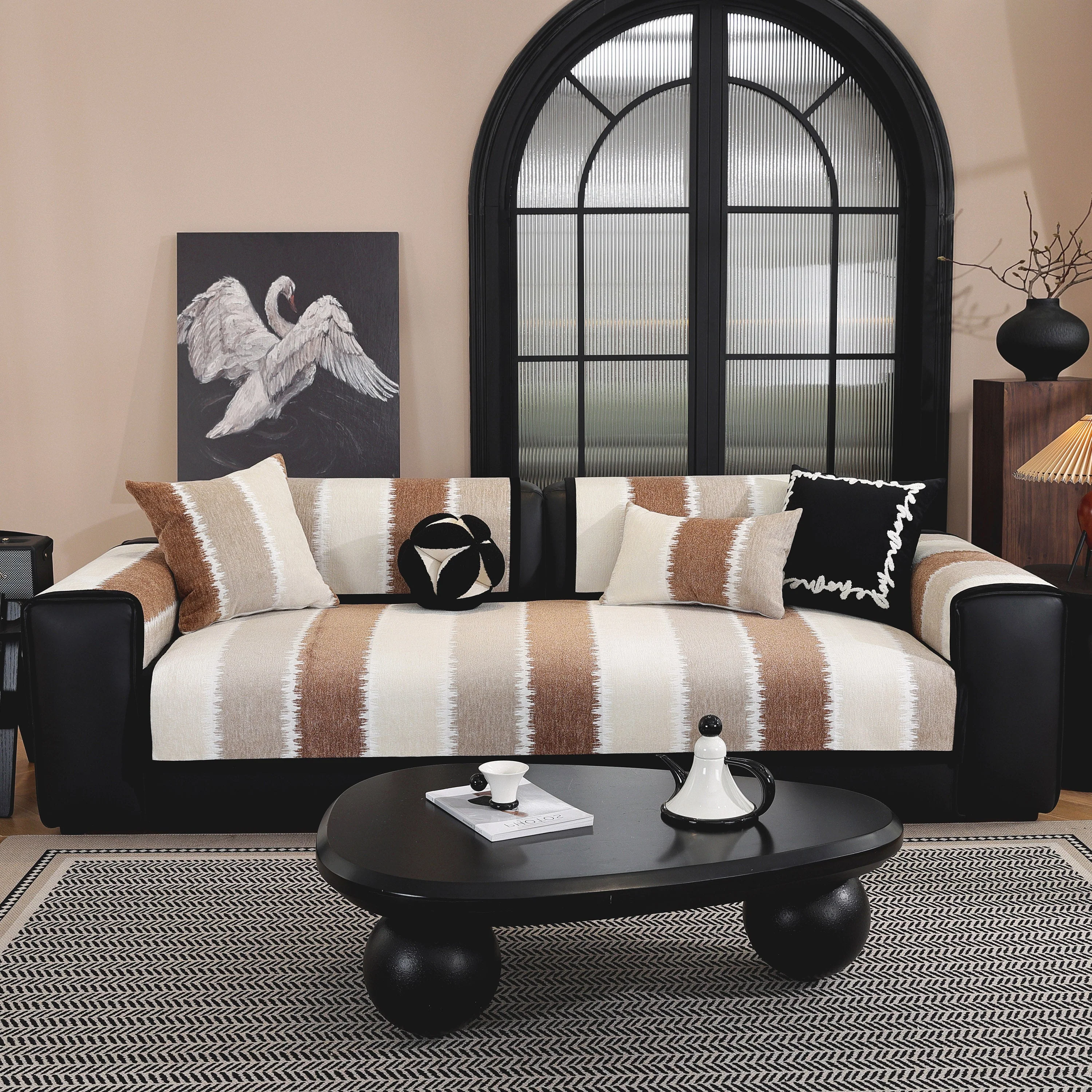 Striped Colorblock Non-Slip Sectional Couch Covers, Chenille Sofa Protector Cover - Image 36