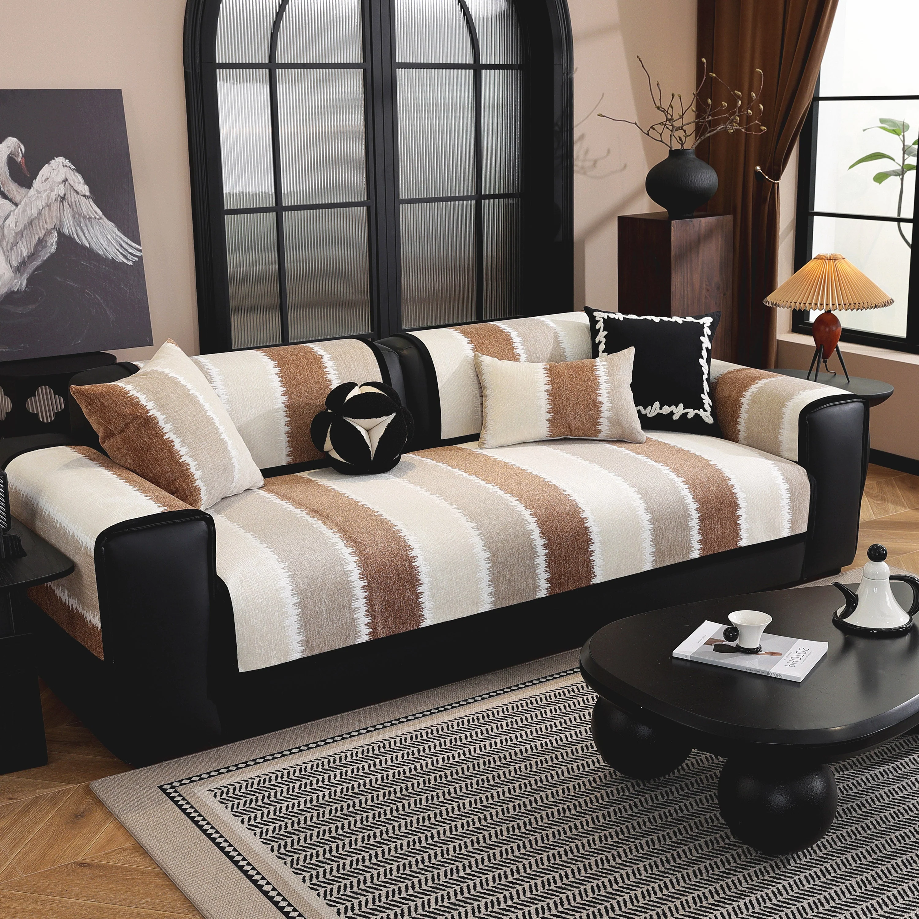 Striped Colorblock Non-Slip Sectional Couch Covers, Chenille Sofa Protector Cover - Image 37