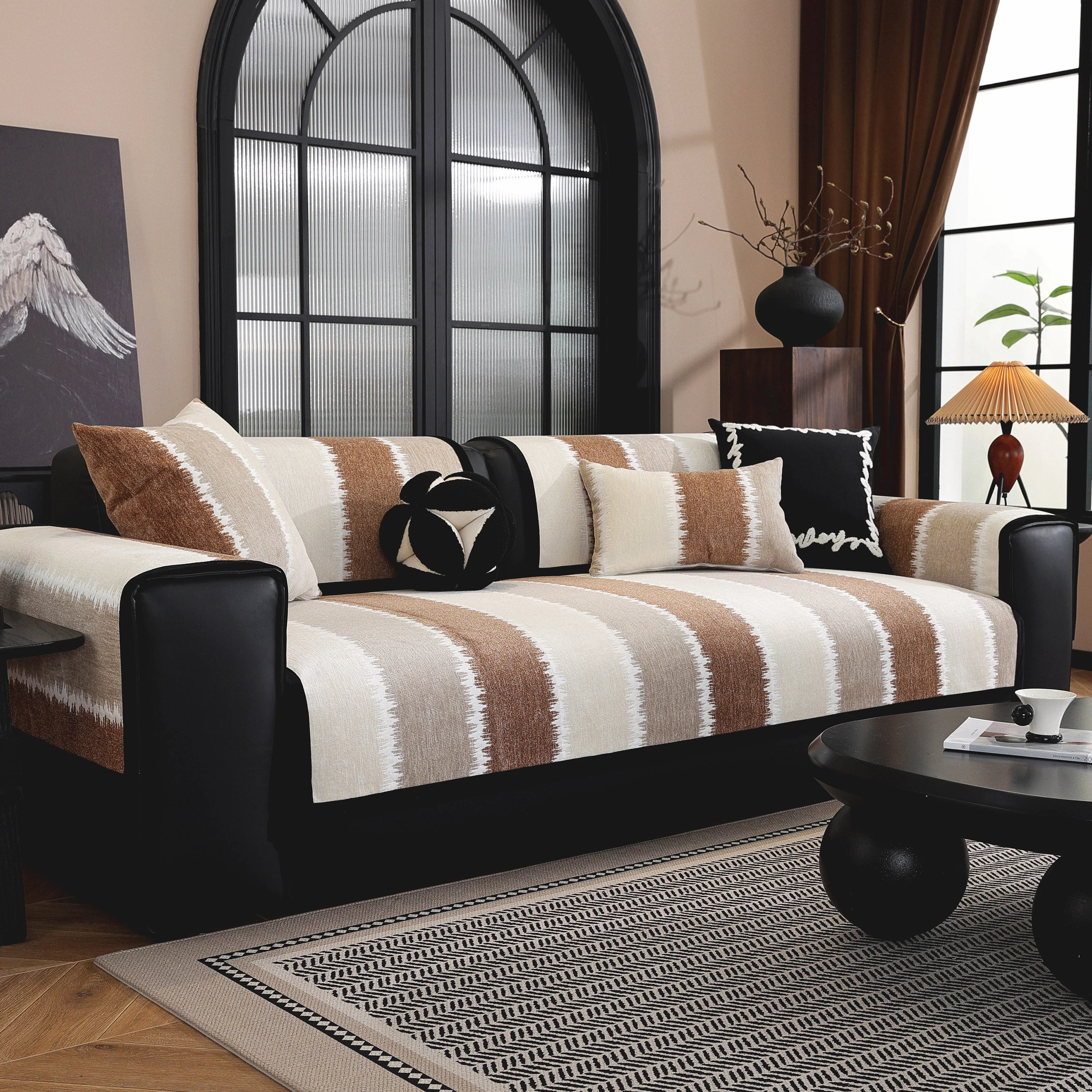 Striped Colorblock Non-Slip Sectional Couch Covers, Chenille Sofa Protector Cover - Image 39