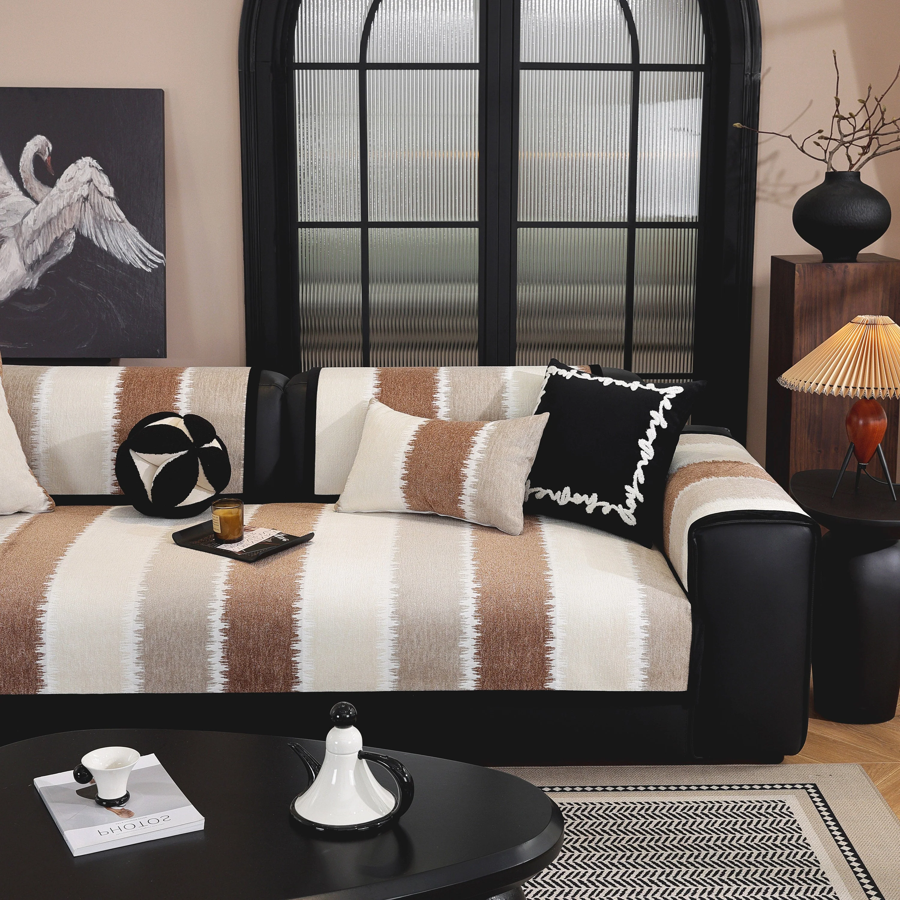 Striped Colorblock Non-Slip Sectional Couch Covers, Chenille Sofa Protector Cover - Image 44