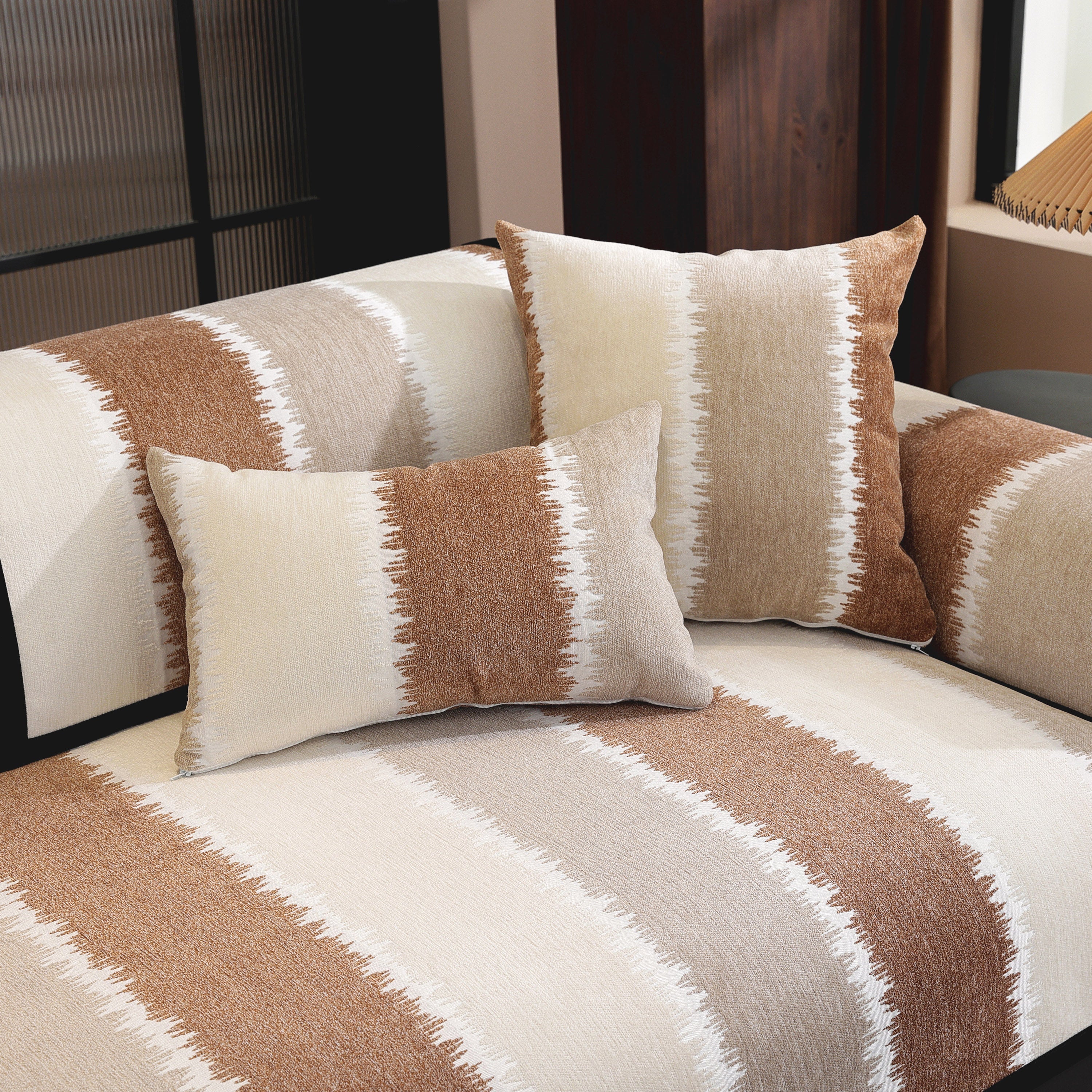 Striped Colorblock Non-Slip Sectional Couch Covers, Chenille Sofa Protector Cover - Image 50