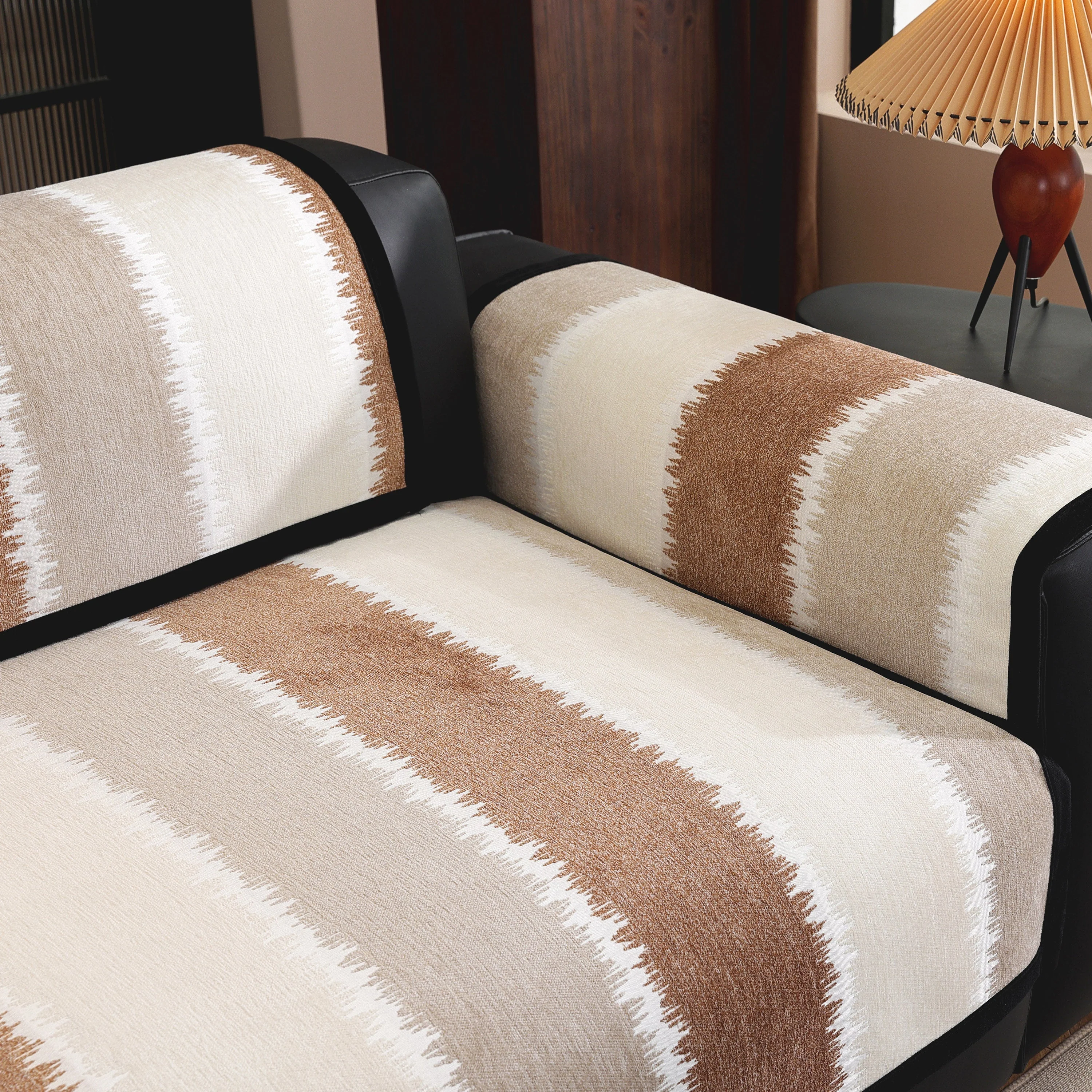 Striped Colorblock Non-Slip Sectional Couch Covers, Chenille Sofa Protector Cover - Image 51