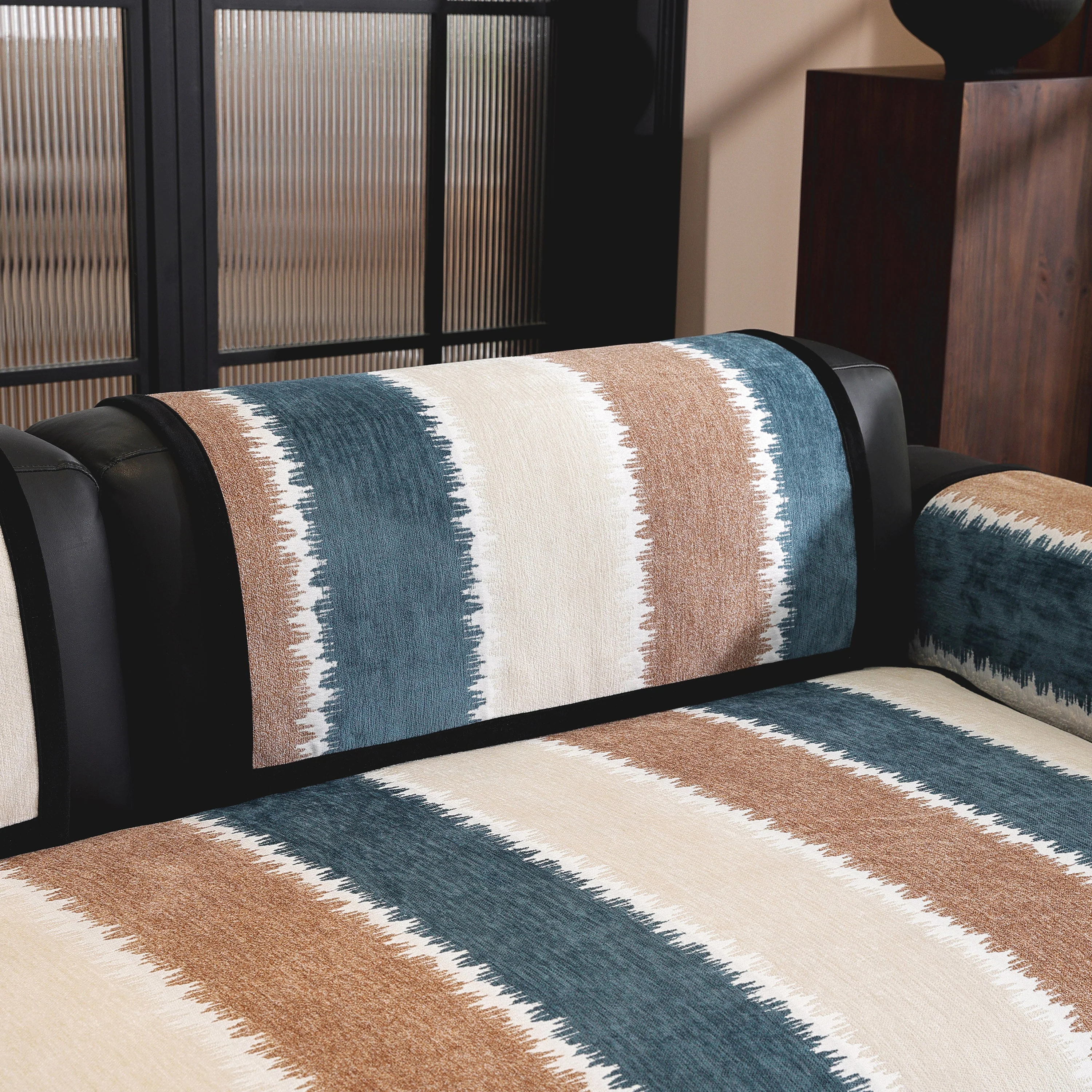 Striped Colorblock Non-Slip Sectional Couch Covers, Chenille Sofa Protector Cover - Image 9
