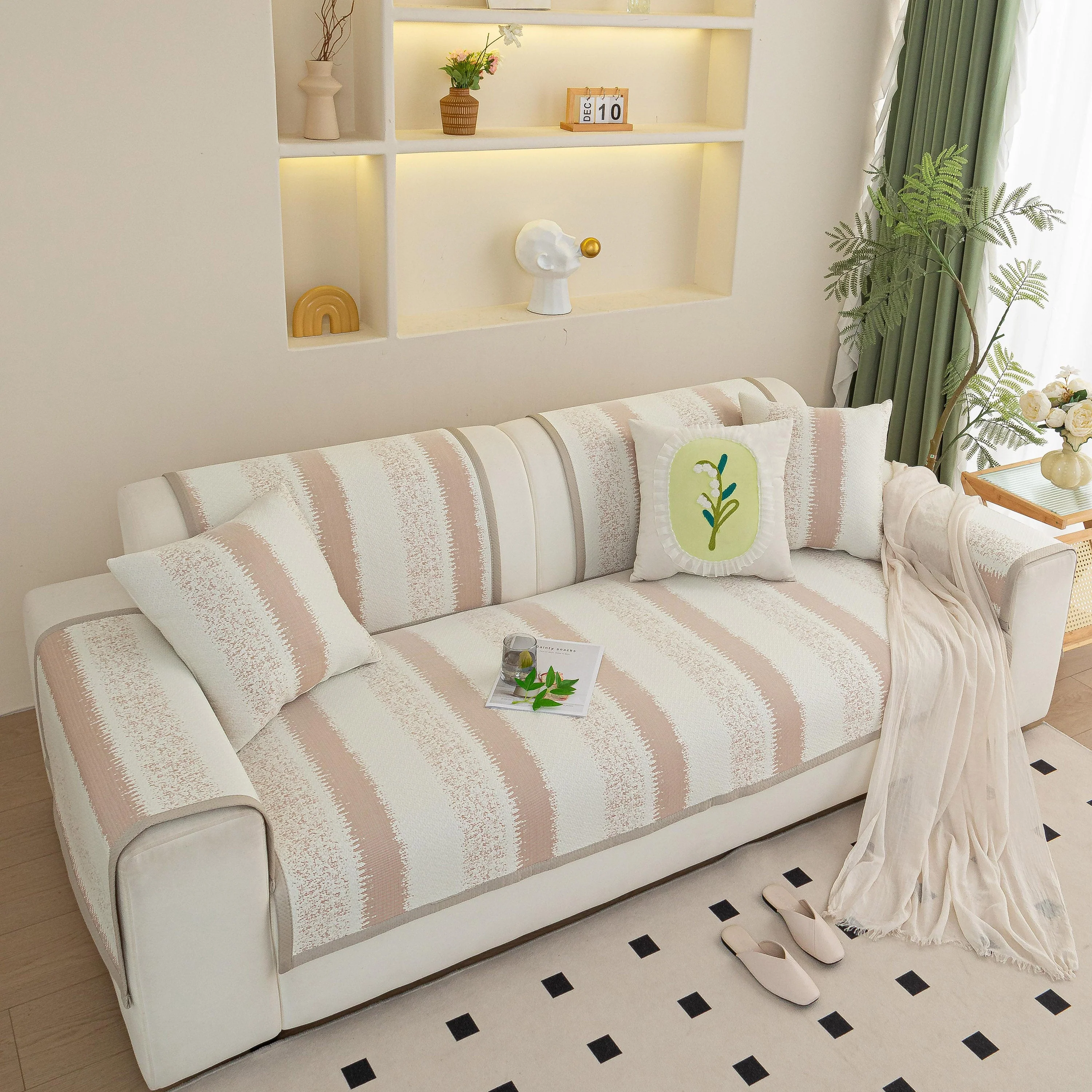 Striped Non-Slip Cooling Couch Cover, Summer Couch Pads for Seat Back Armrest - Image 11
