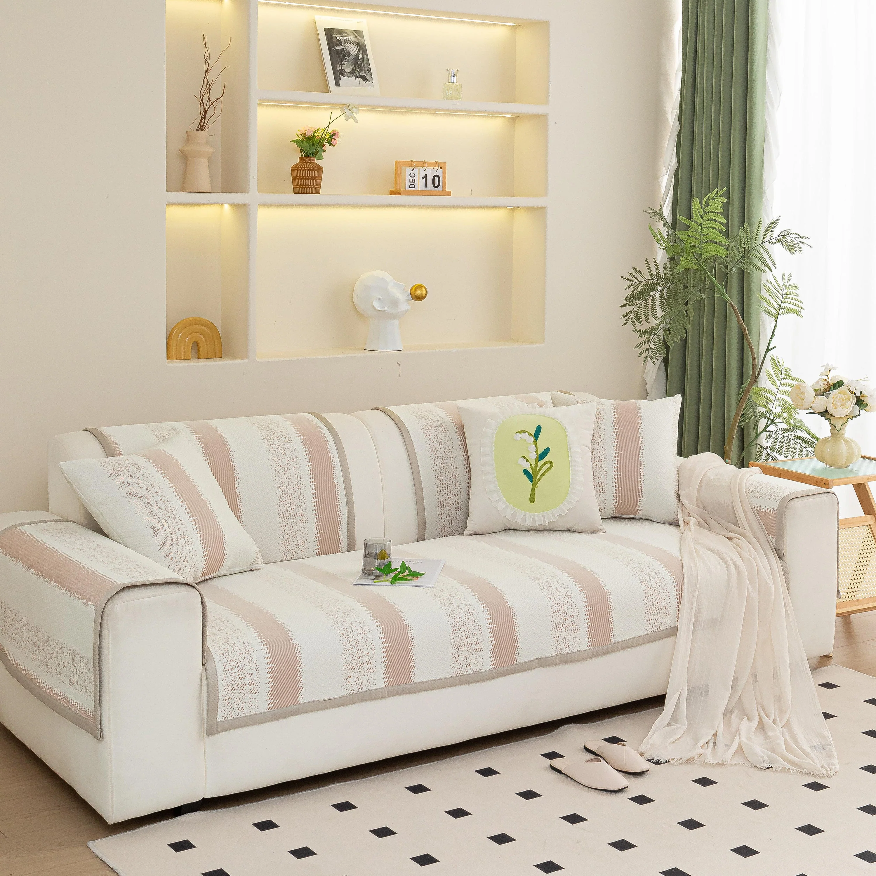 Striped Non-Slip Cooling Couch Cover, Summer Couch Pads for Seat Back Armrest - Image 12