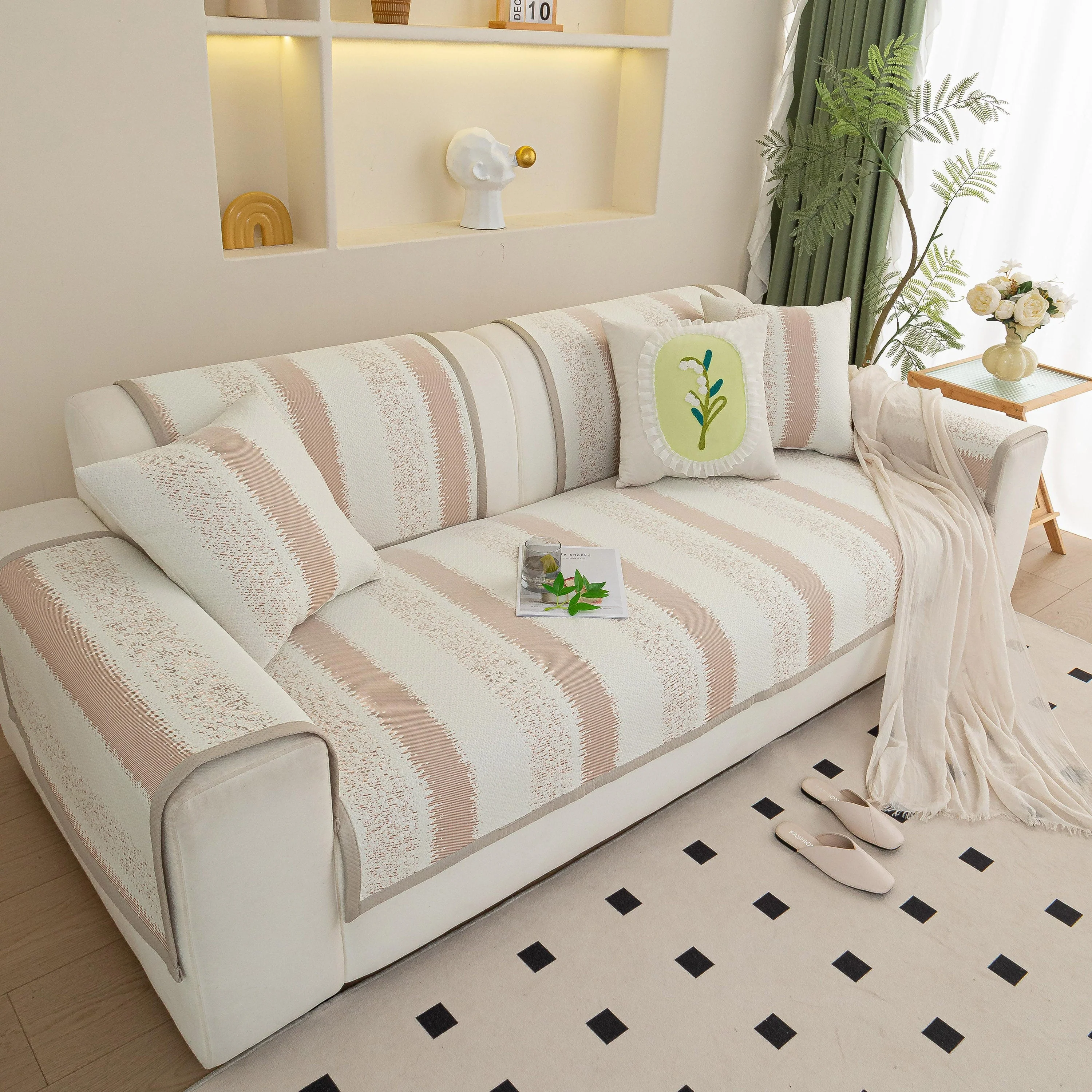 Striped Non-Slip Cooling Couch Cover, Summer Couch Pads for Seat Back Armrest - Image 13