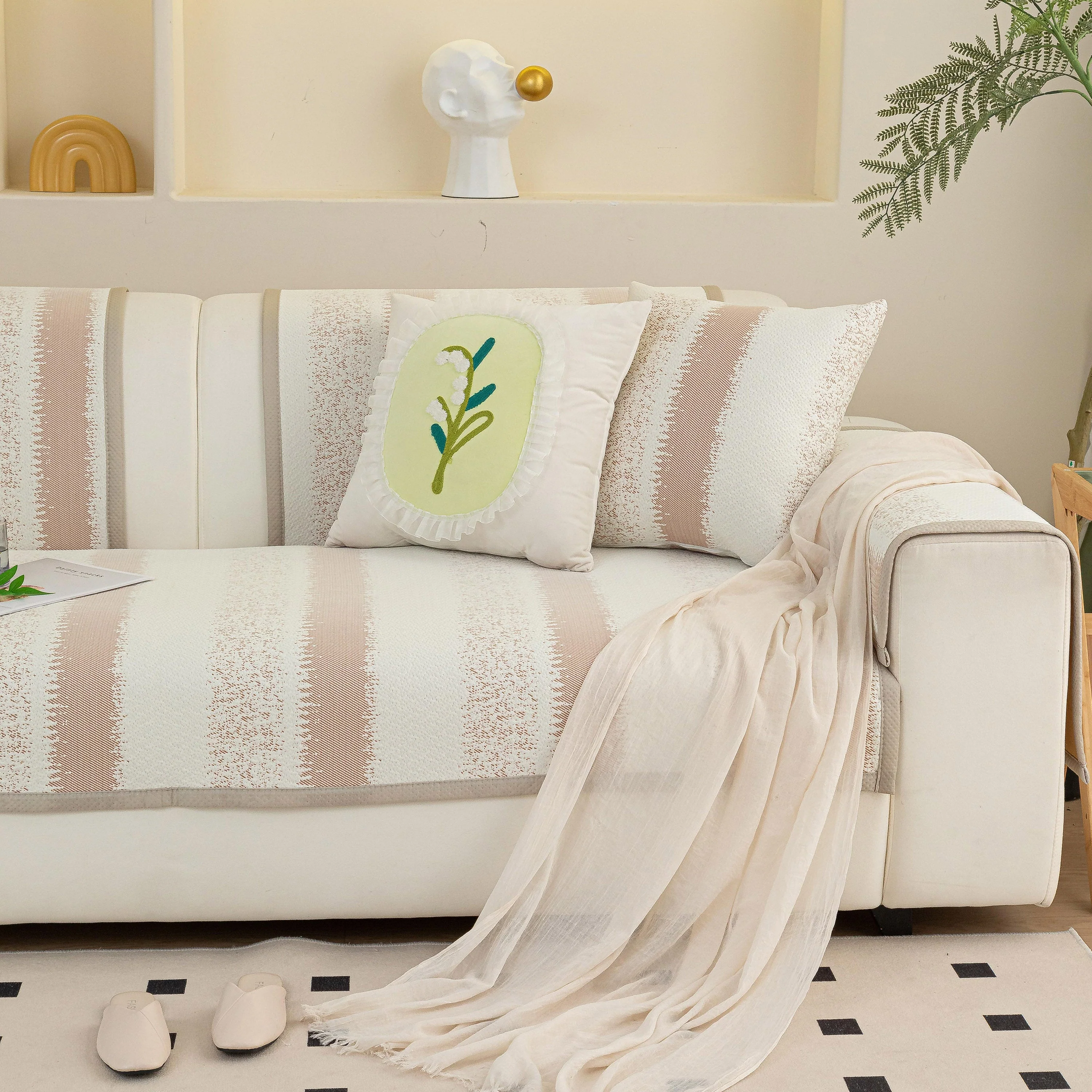 Striped Non-Slip Cooling Couch Cover, Summer Couch Pads for Seat Back Armrest - Image 2