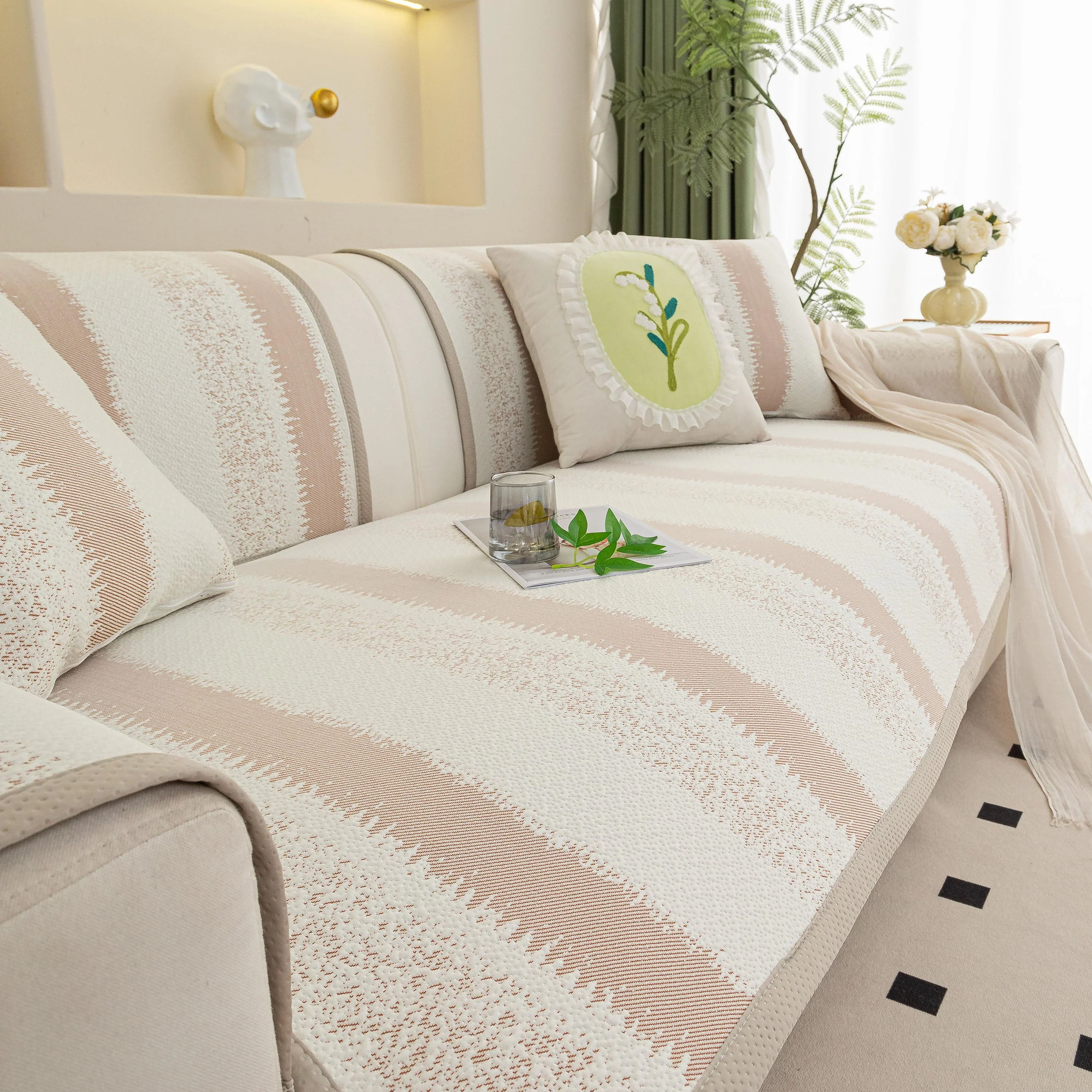 Striped Non-Slip Cooling Couch Cover, Summer Couch Pads for Seat Back Armrest - Image 22