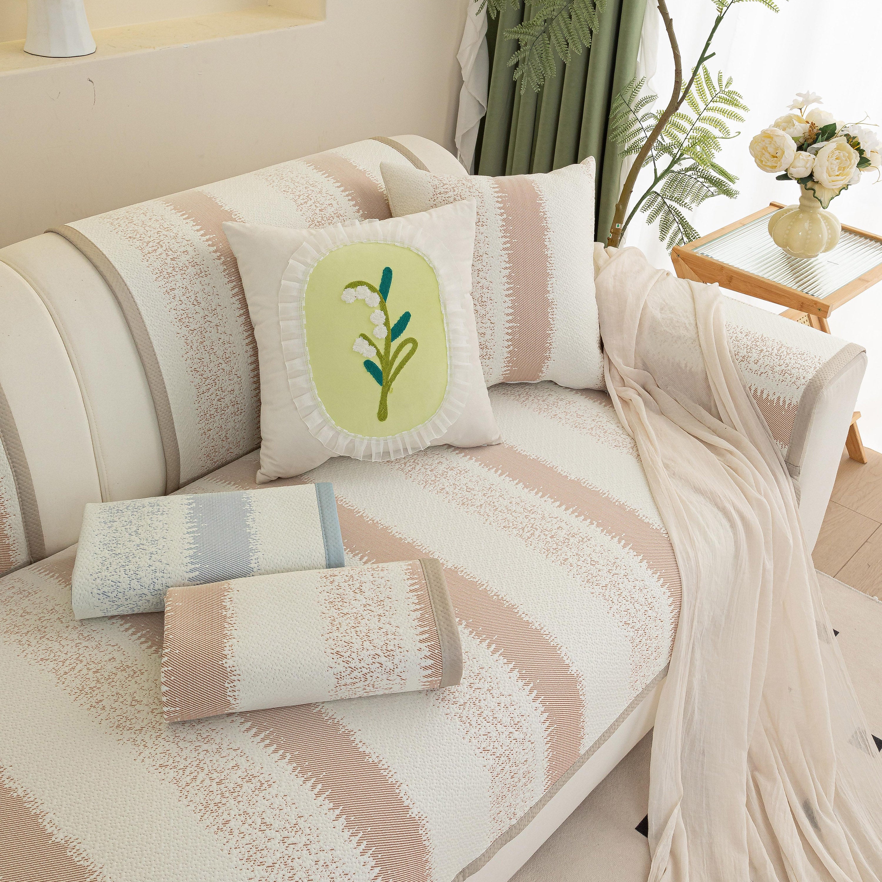 Striped Non-Slip Cooling Couch Cover, Summer Couch Pads for Seat Back Armrest - Image 23