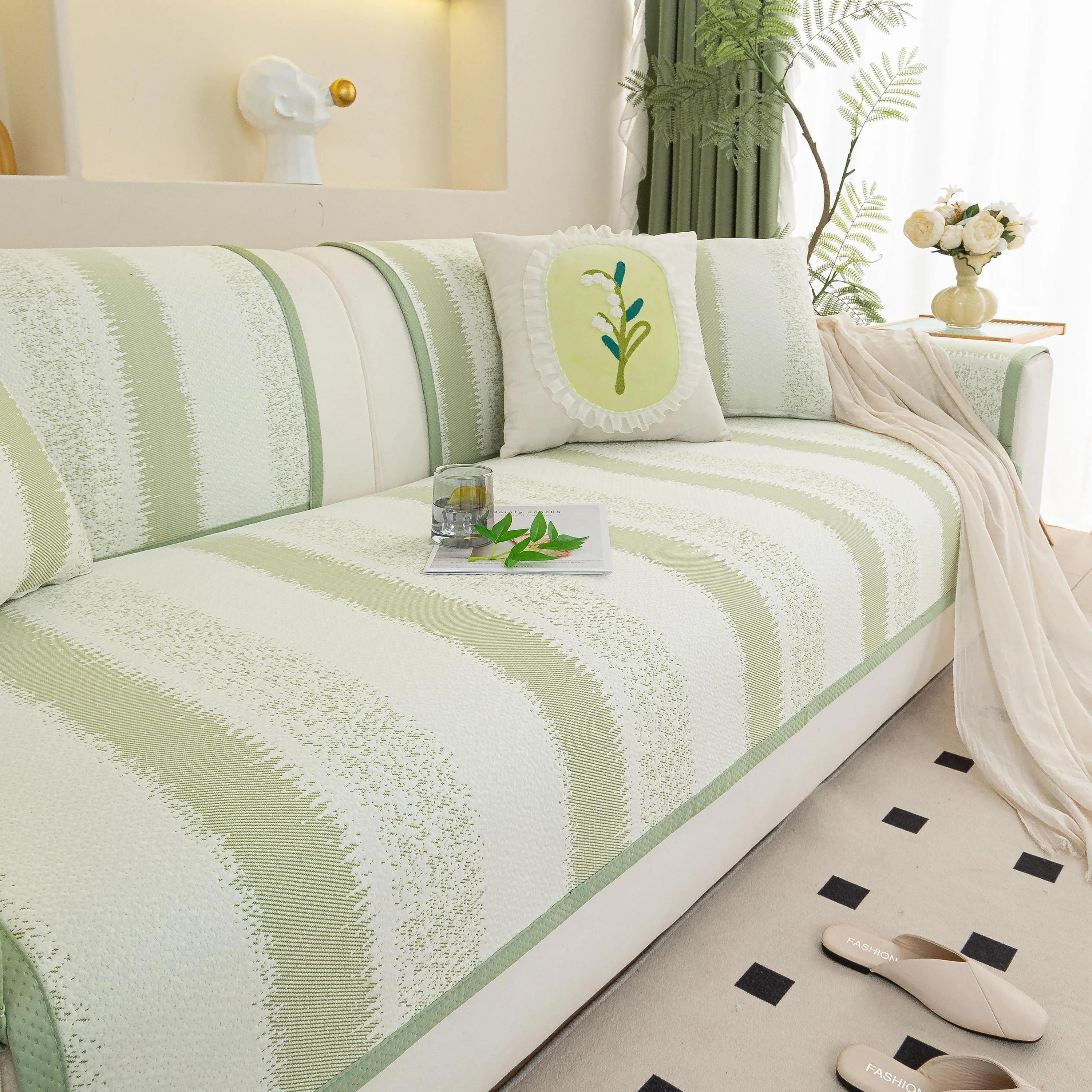 Striped Non-Slip Cooling Couch Cover, Summer Couch Pads for Seat Back Armrest - Image 24