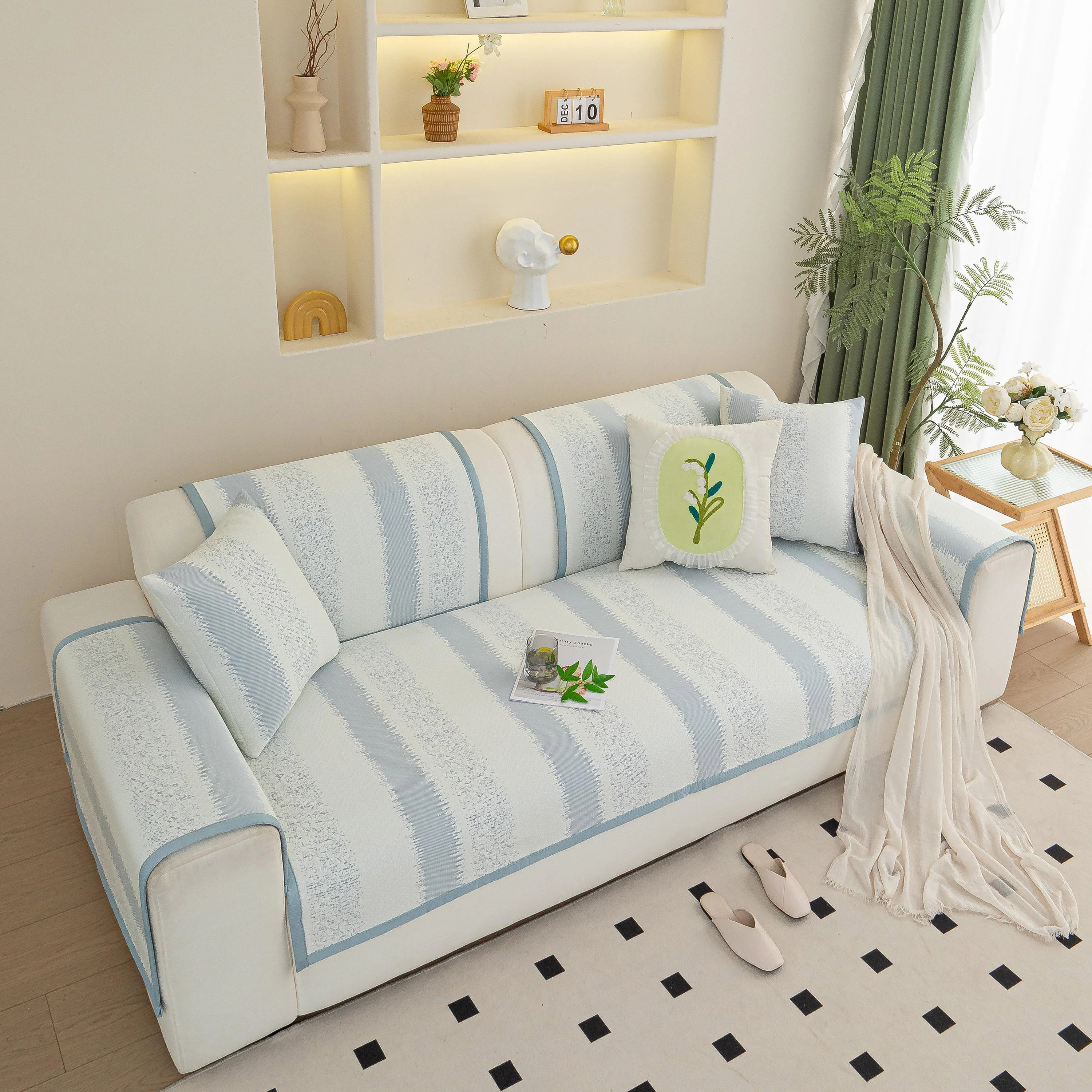 Striped Non-Slip Cooling Couch Cover, Summer Couch Pads for Seat Back Armrest - Image 27