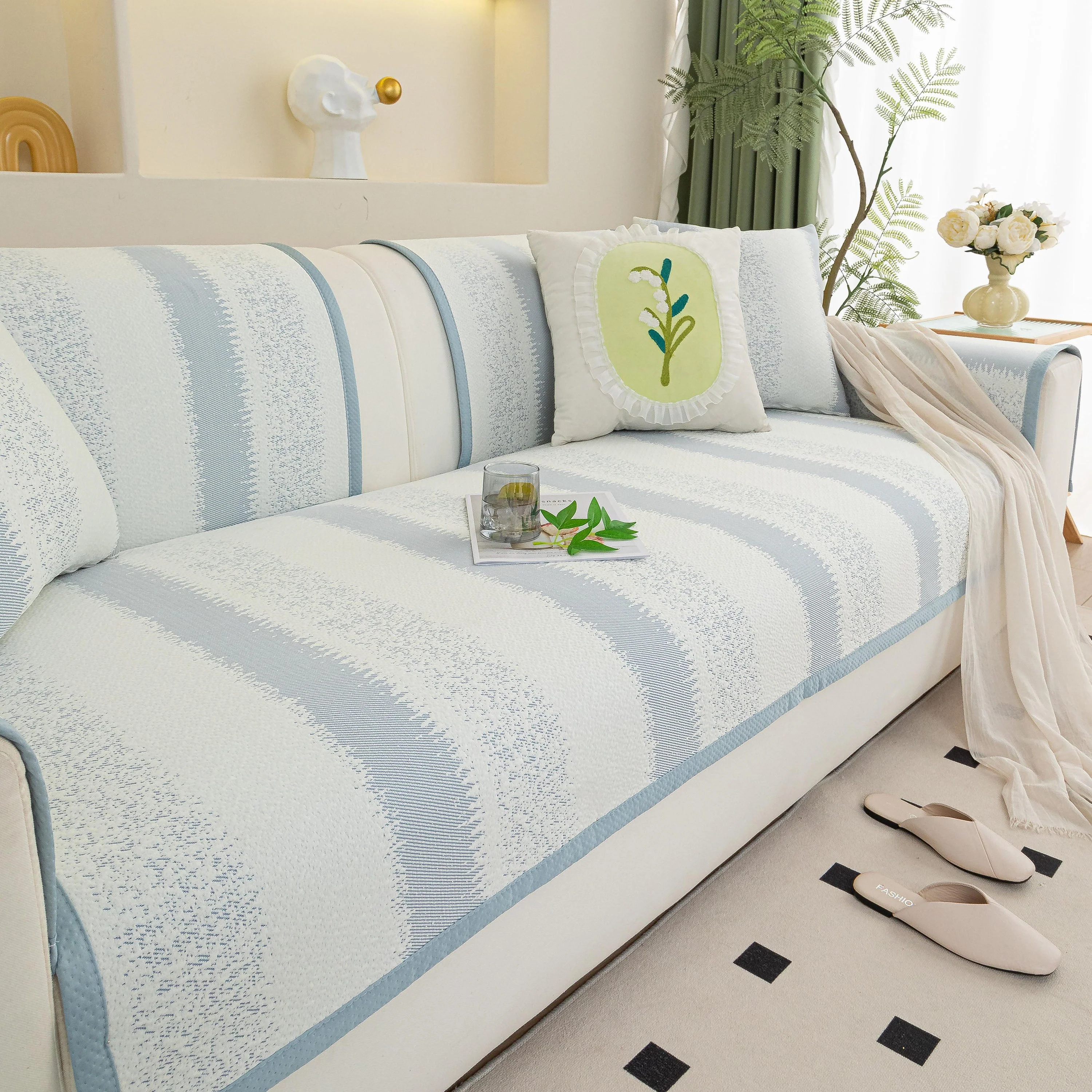 Striped Non-Slip Cooling Couch Cover, Summer Couch Pads for Seat Back Armrest - Image 34