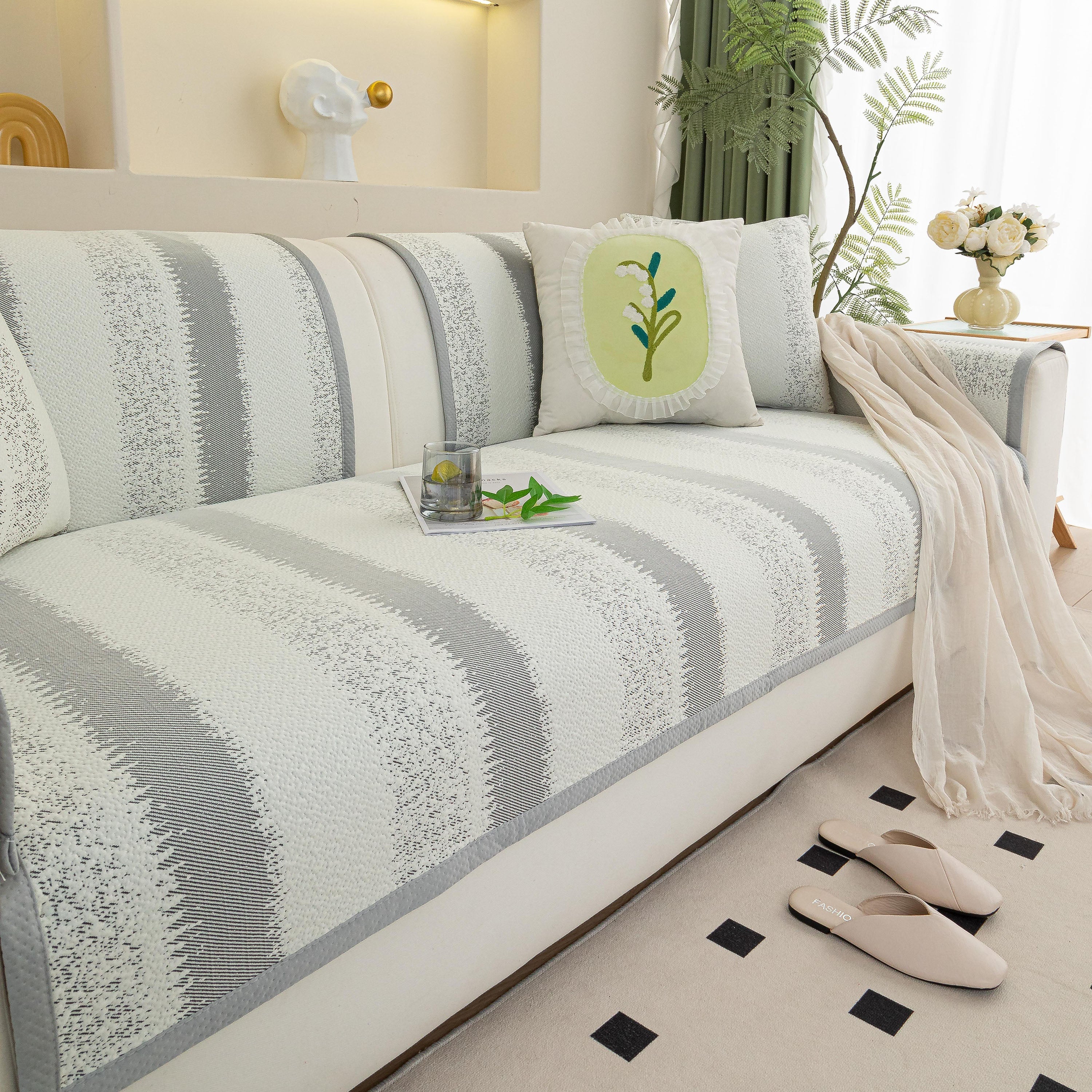 Striped Non-Slip Cooling Couch Cover, Summer Couch Pads for Seat Back Armrest - Image 36