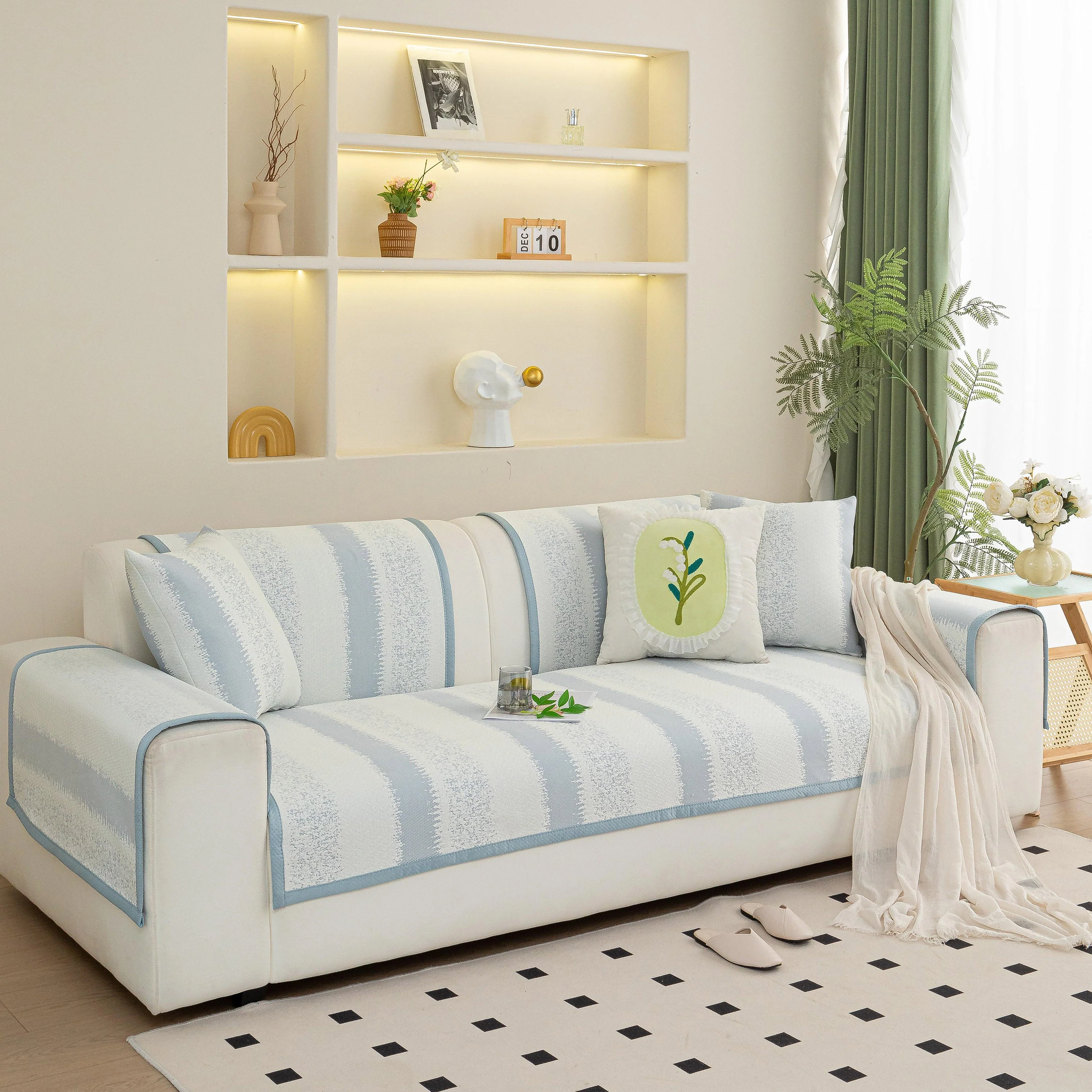Striped Non-Slip Cooling Couch Cover, Summer Couch Pads for Seat Back Armrest - Image 37