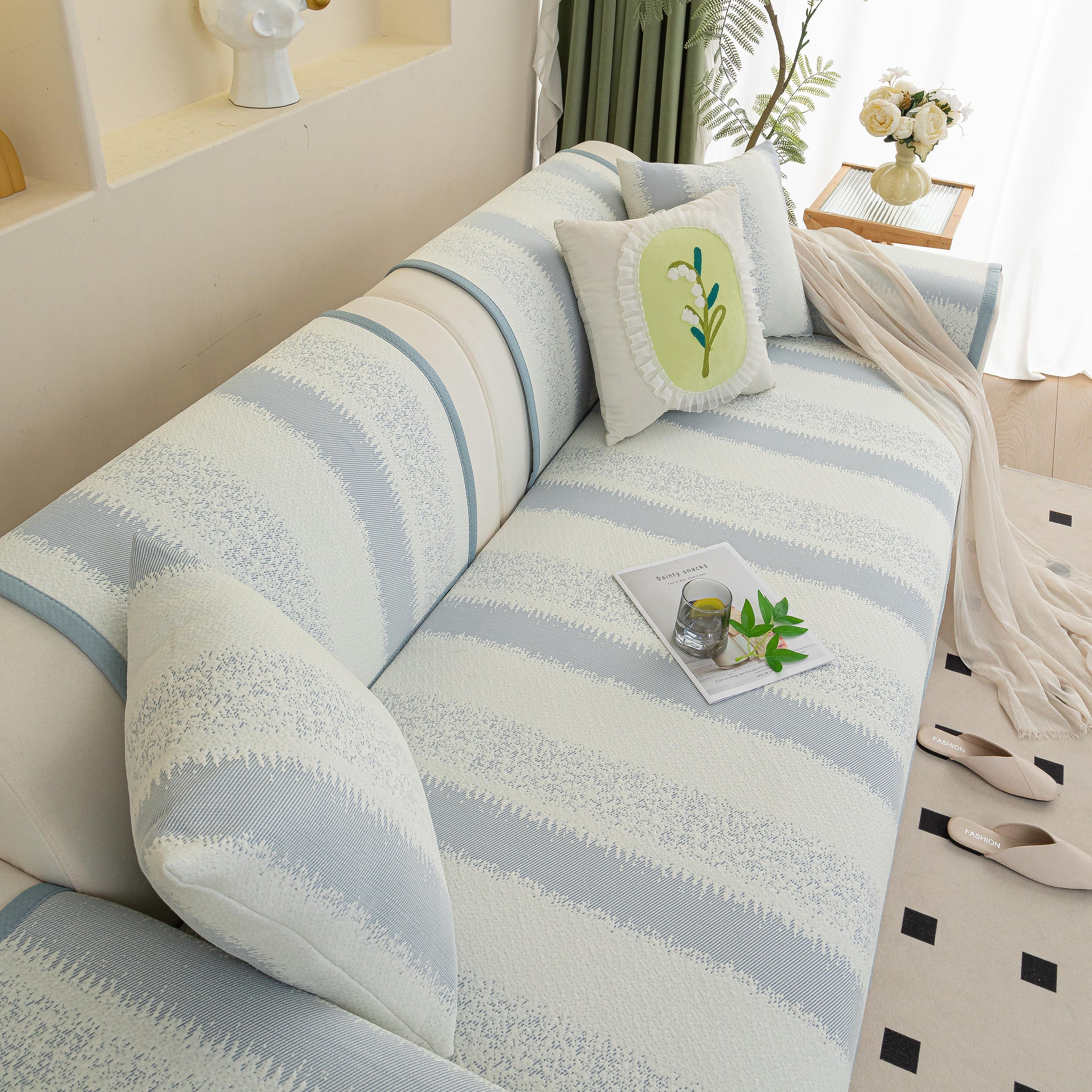 Striped Non-Slip Cooling Couch Cover, Summer Couch Pads for Seat Back Armrest - Image 40