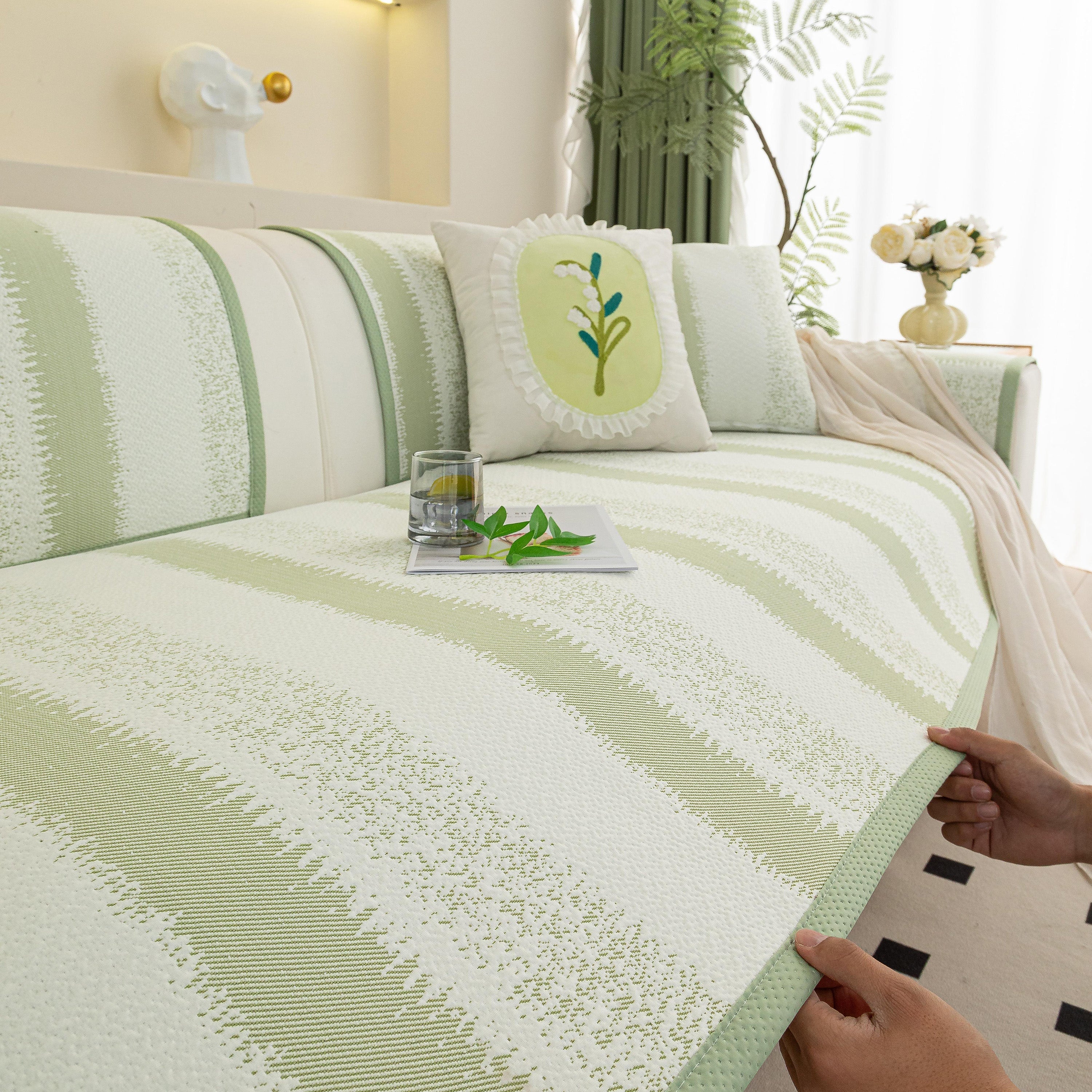 Striped Non-Slip Cooling Couch Cover, Summer Couch Pads for Seat Back Armrest - Image 43
