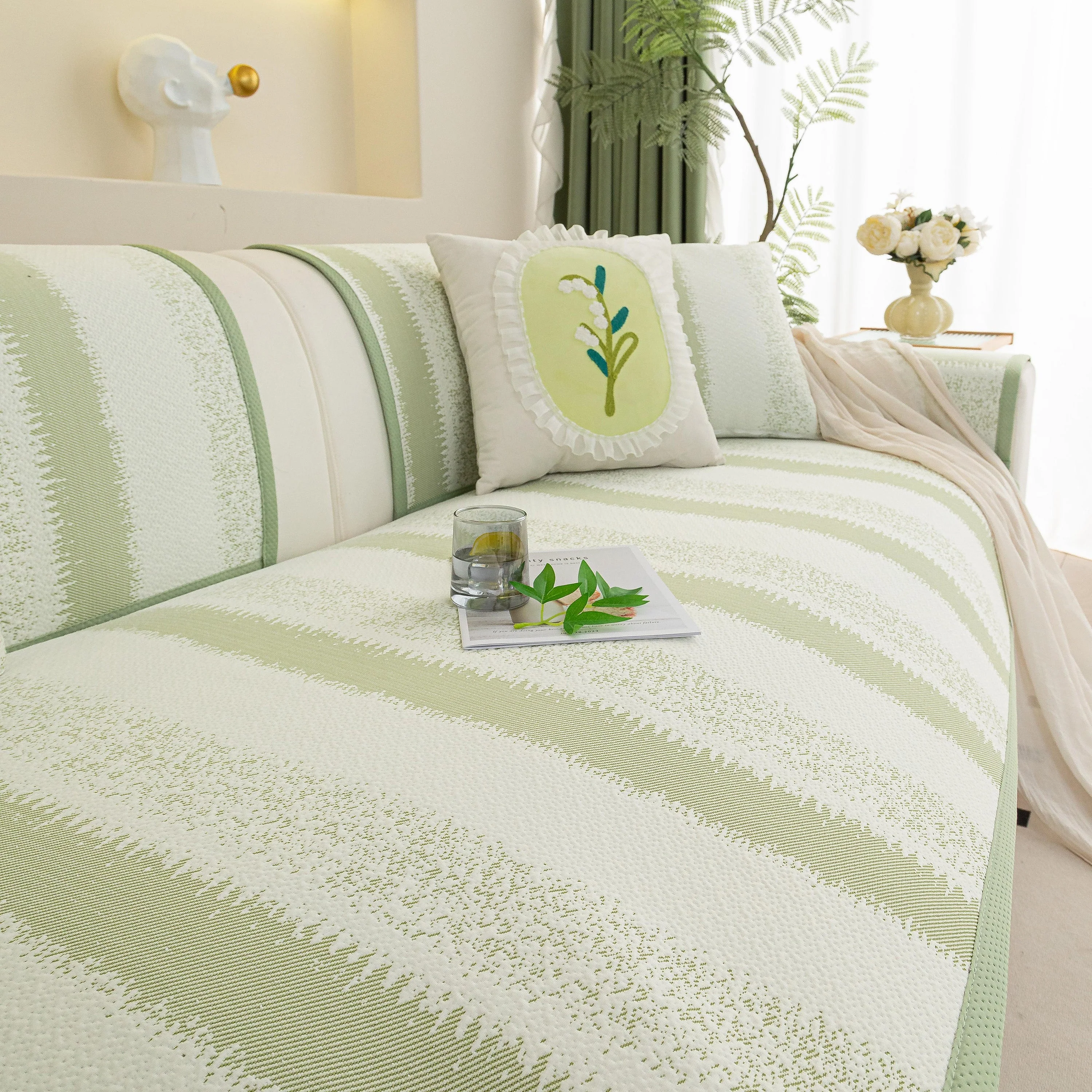 Striped Non-Slip Cooling Couch Cover, Summer Couch Pads for Seat Back Armrest - Image 48