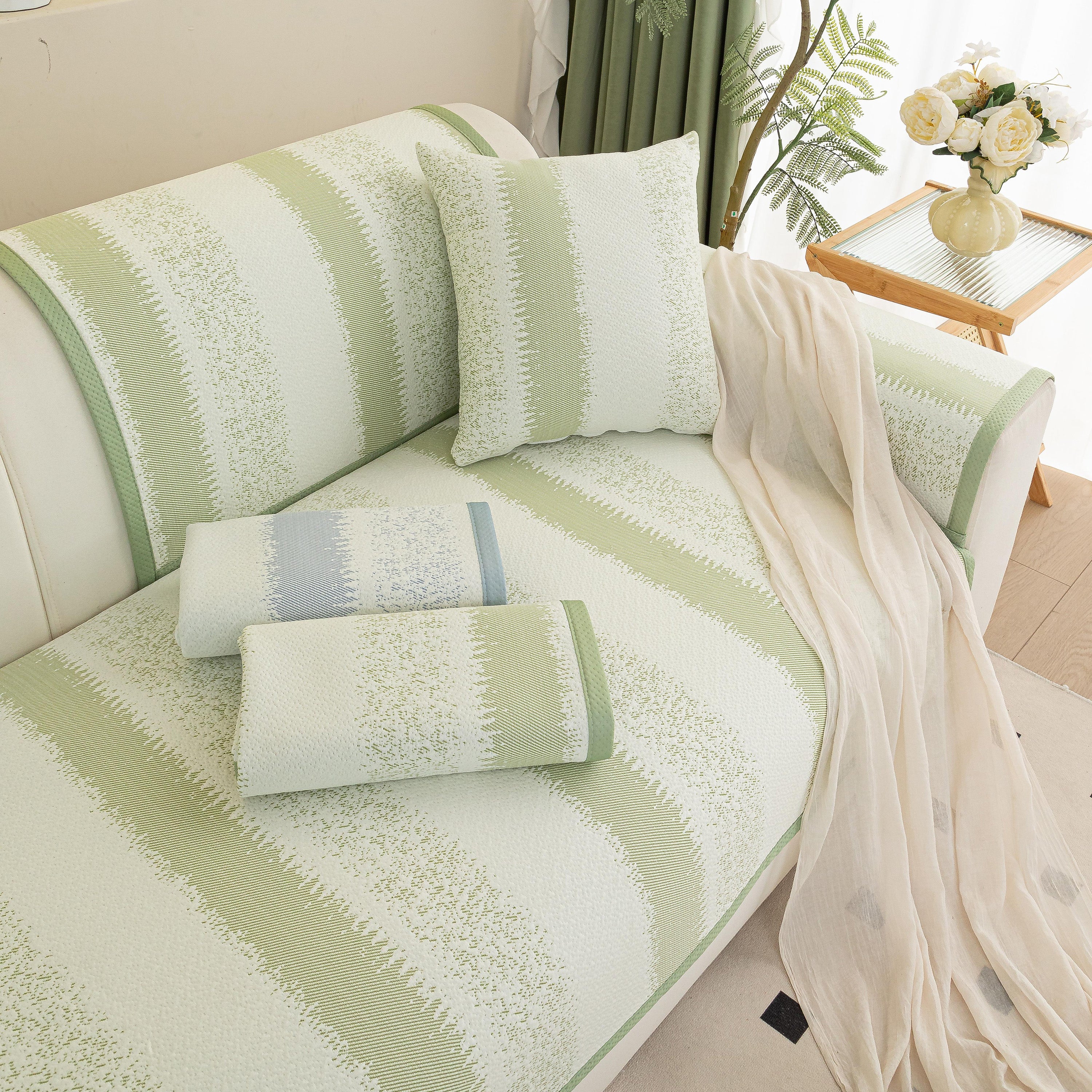 Striped Non-Slip Cooling Couch Cover, Summer Couch Pads for Seat Back Armrest - Image 49