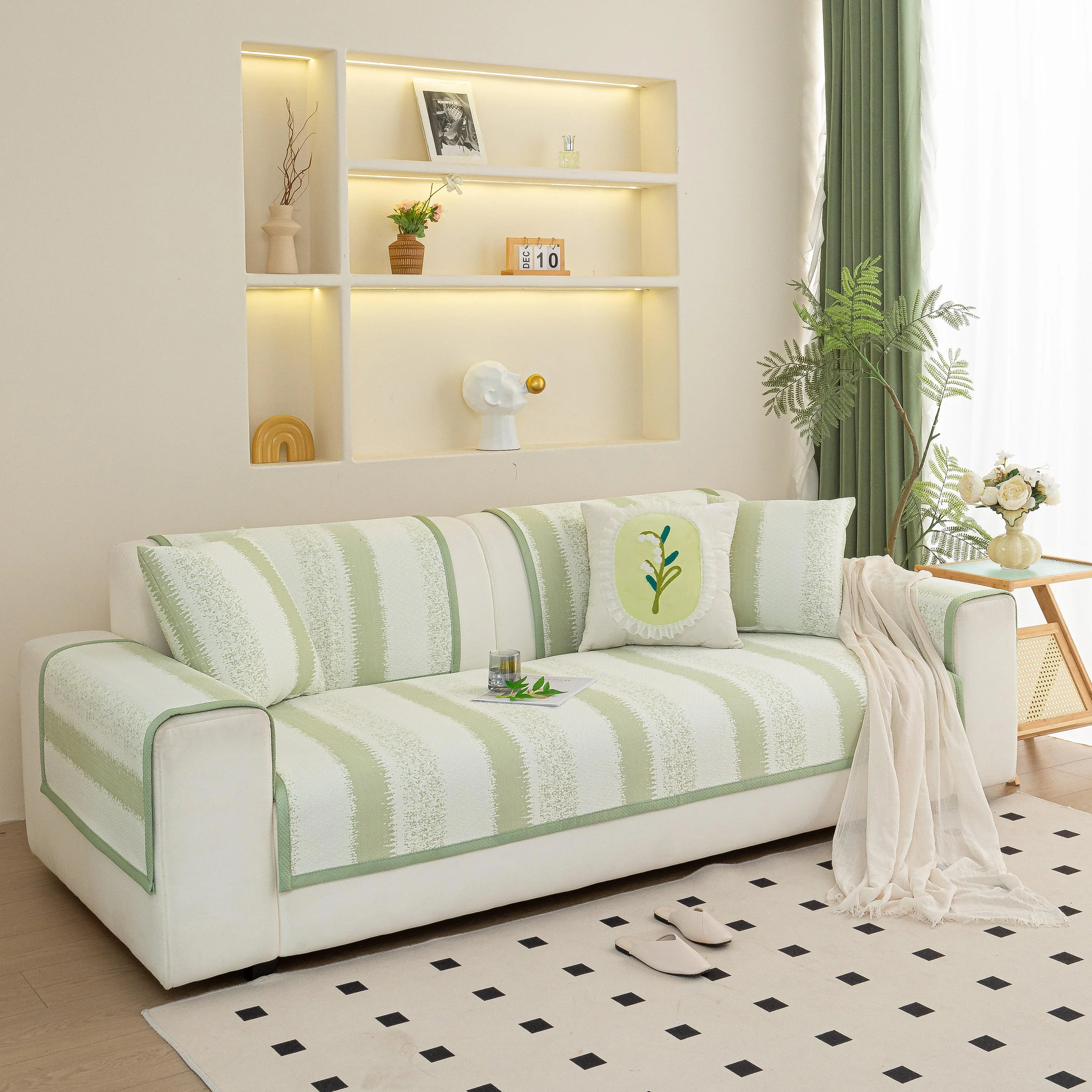 Striped Non-Slip Cooling Couch Cover, Summer Couch Pads for Seat Back Armrest - Image 53