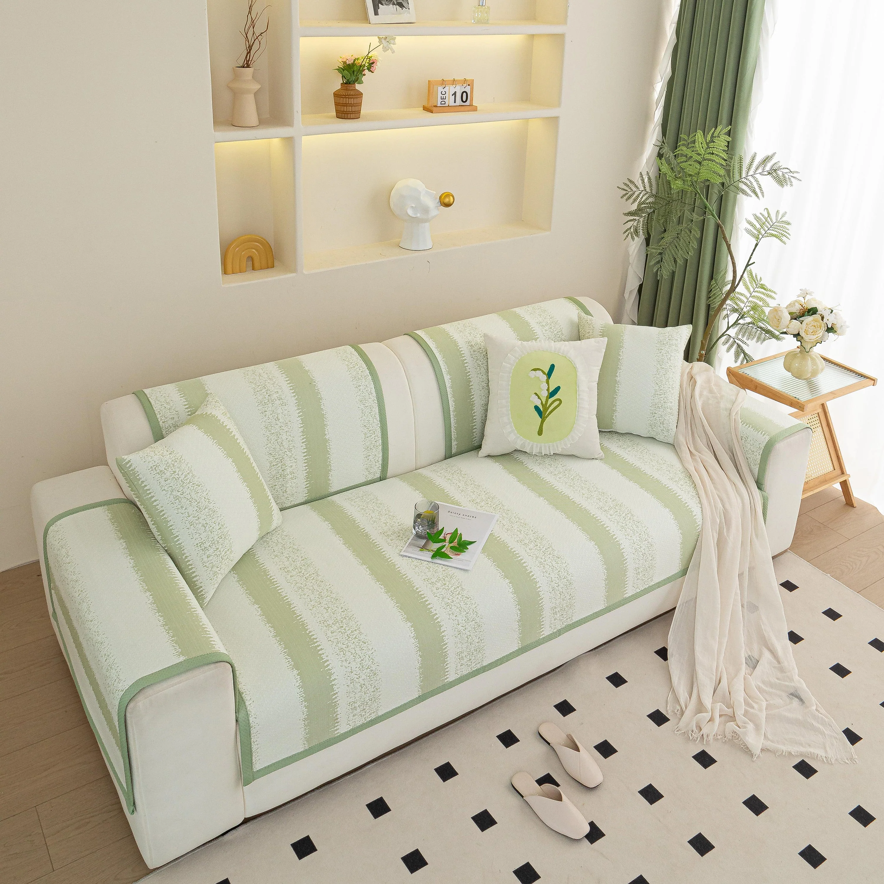 Striped Non-Slip Cooling Couch Cover, Summer Couch Pads for Seat Back Armrest - Image 54