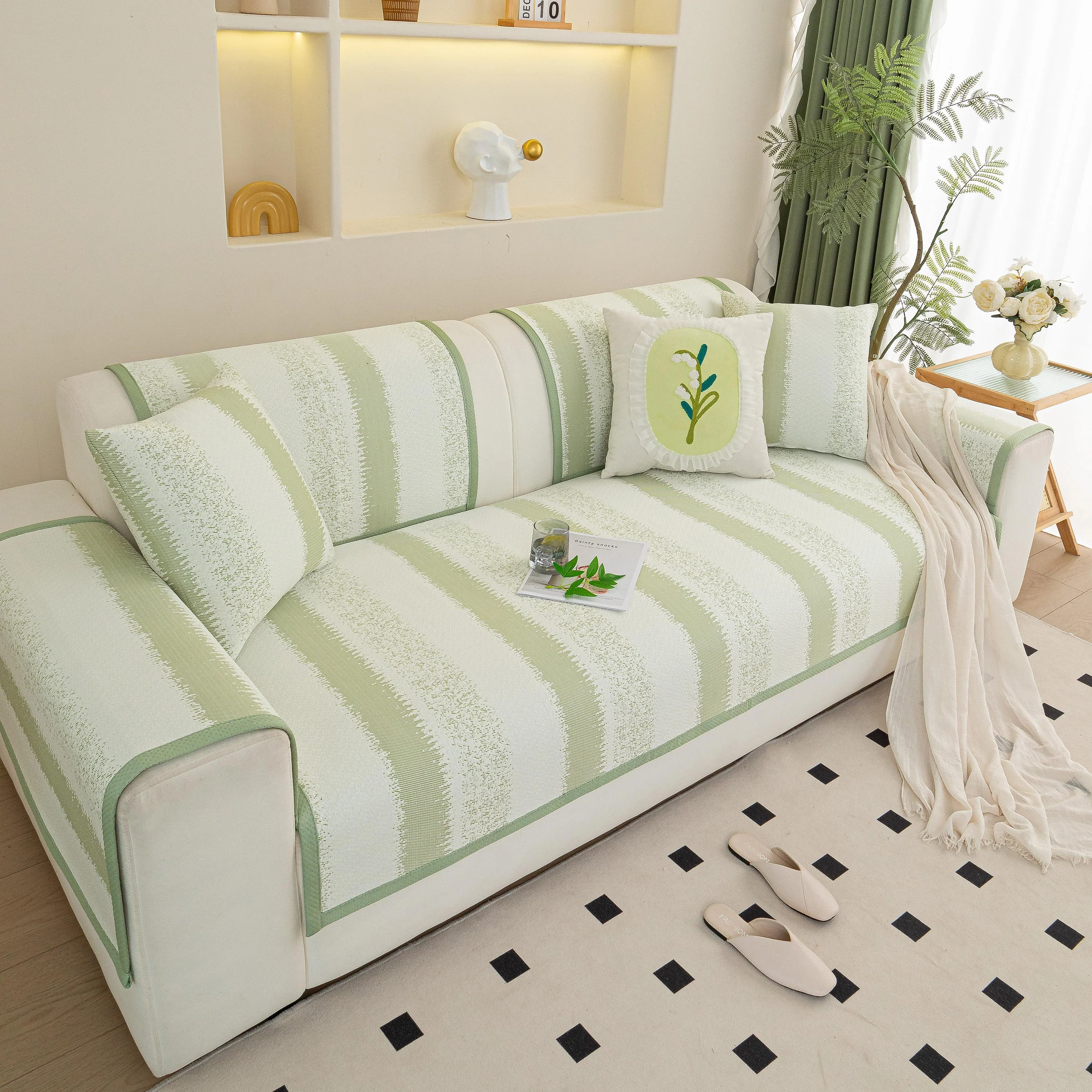 Striped Non-Slip Cooling Couch Cover, Summer Couch Pads for Seat Back Armrest - Image 56