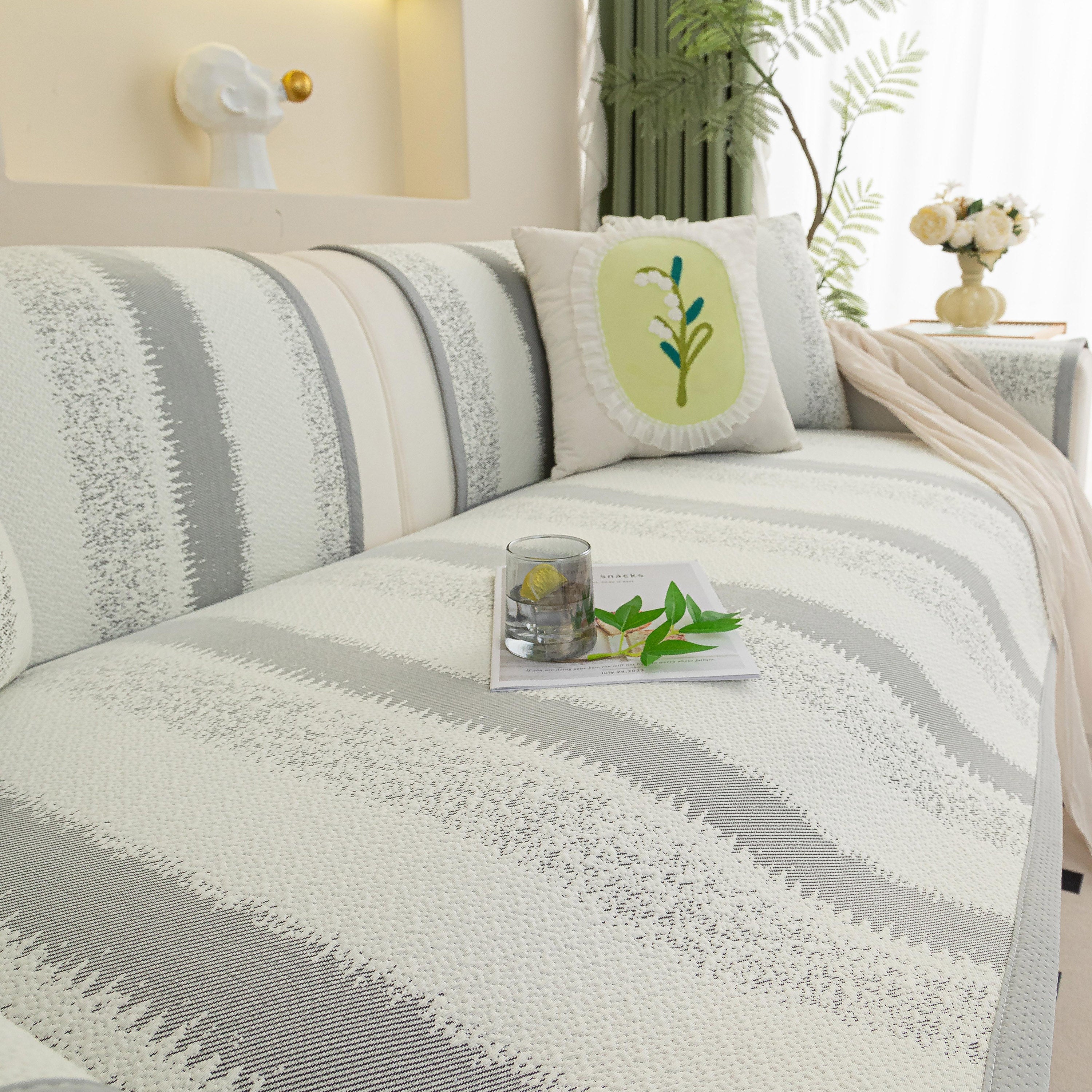 Striped Non-Slip Cooling Couch Cover, Summer Couch Pads for Seat Back Armrest - Image 63