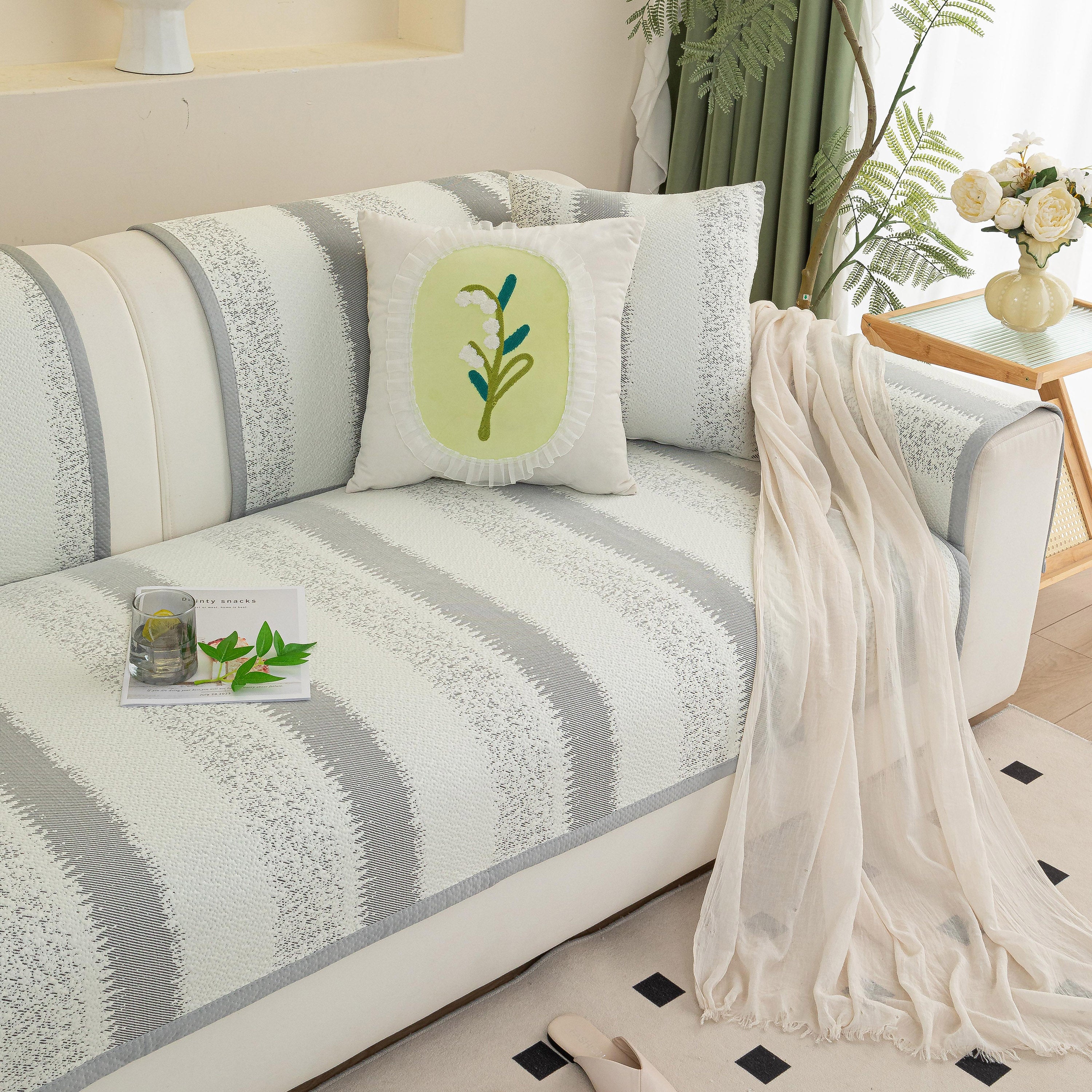 Striped Non-Slip Cooling Couch Cover, Summer Couch Pads for Seat Back Armrest - Image 74