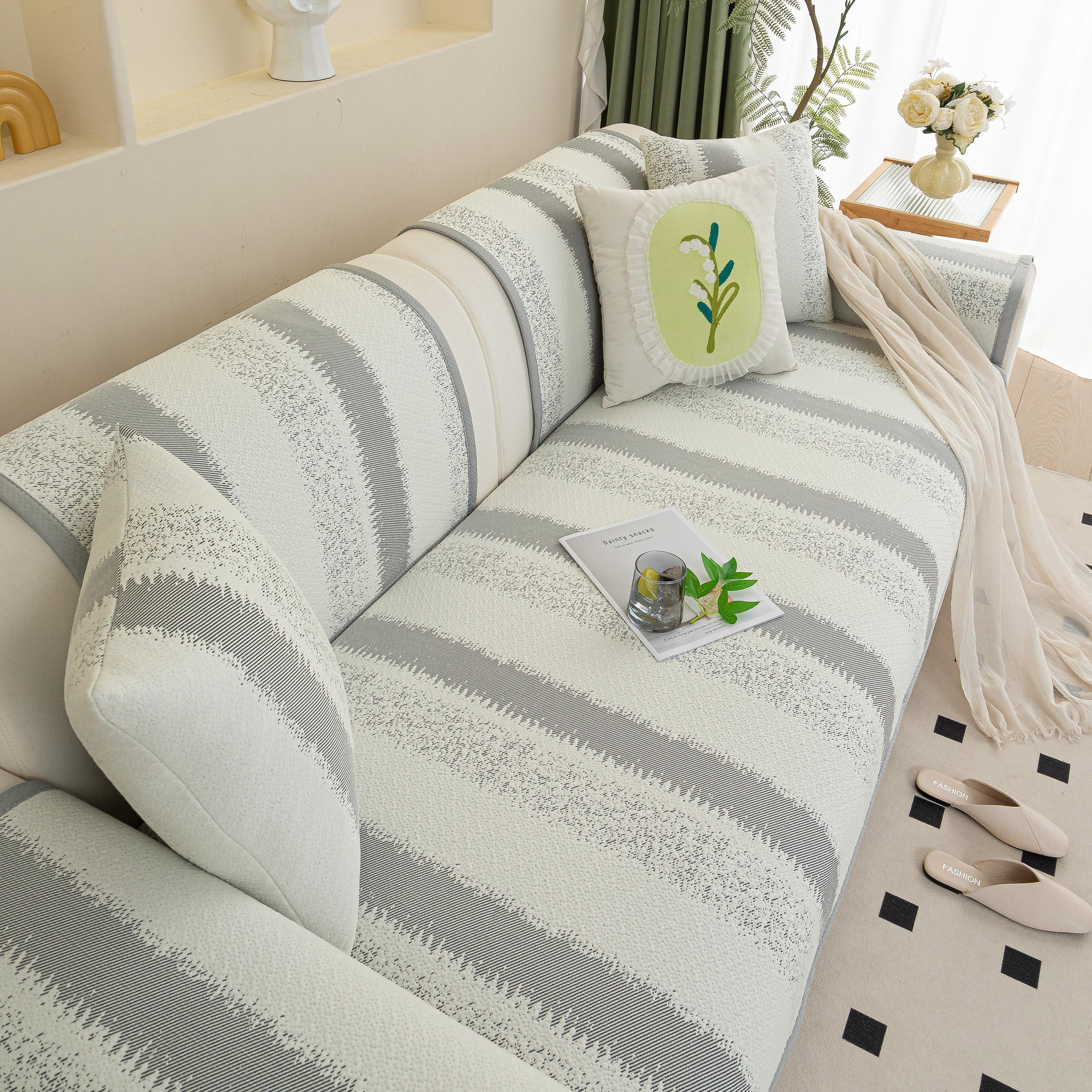 Striped Non-Slip Cooling Couch Cover, Summer Couch Pads for Seat Back Armrest - Image 77