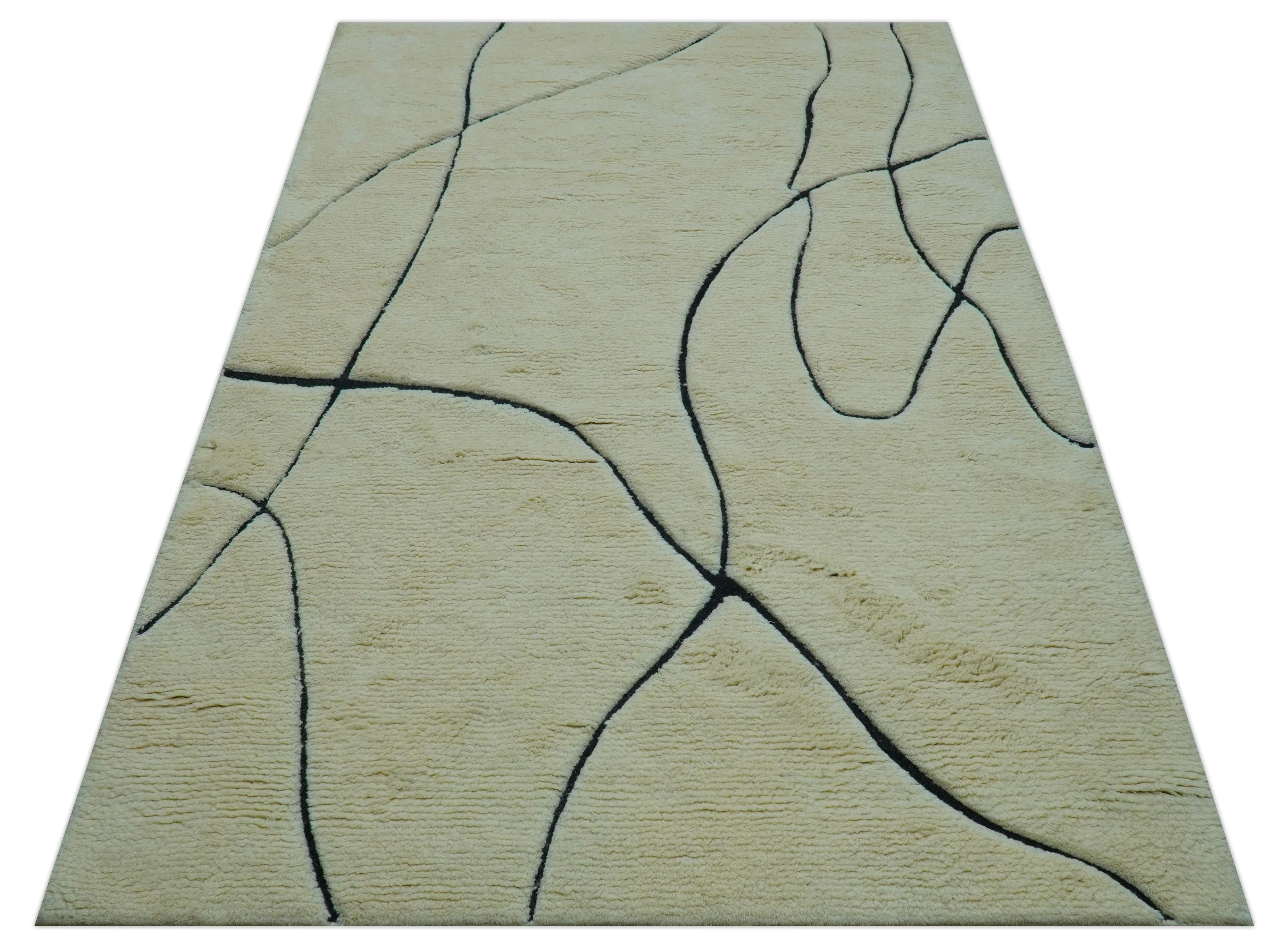 Strokes Custom Made Contemporary Cream Hand Knotted Wool Rug - Image 11