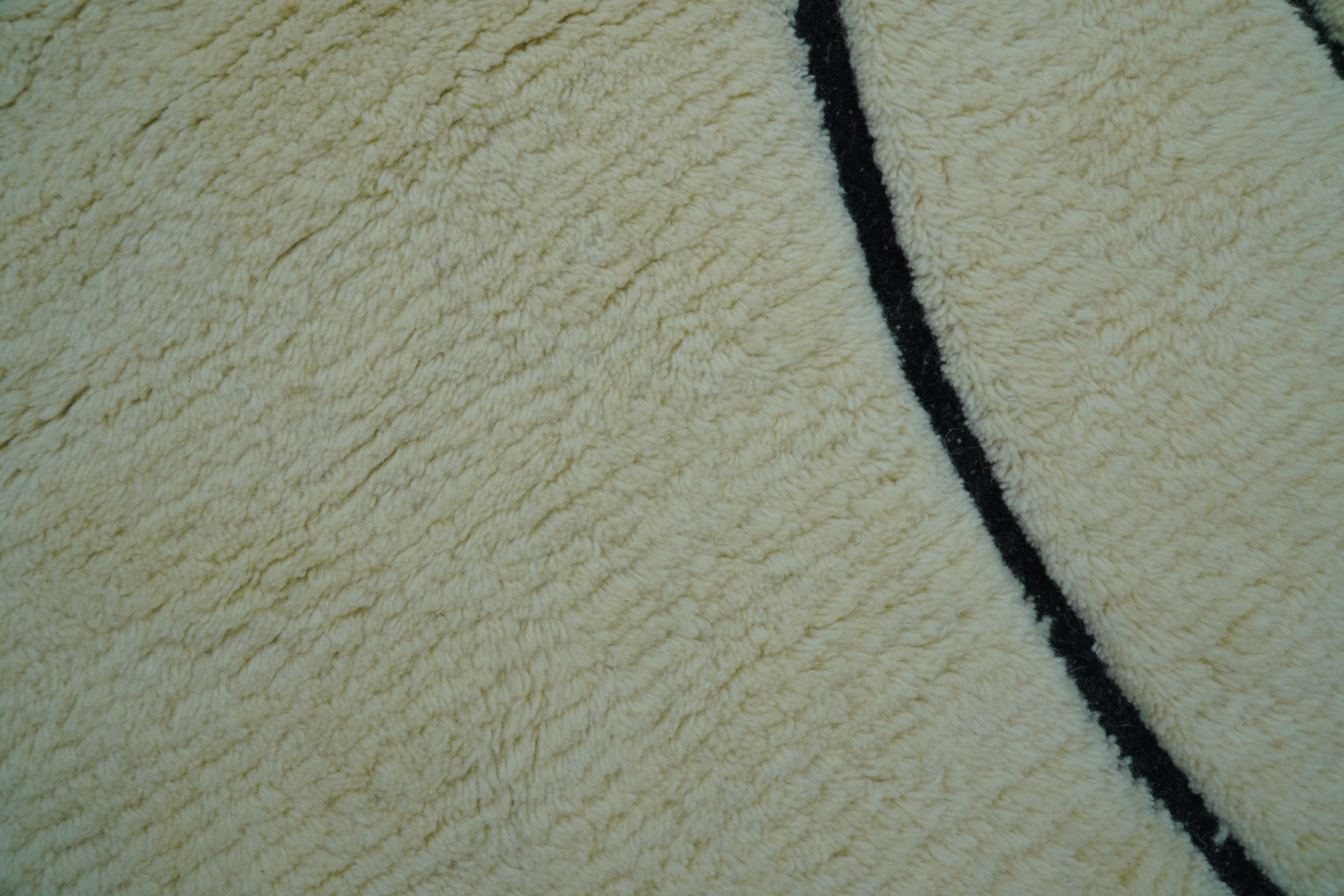 Strokes Custom Made Contemporary Cream Hand Knotted Wool Rug - Image 5
