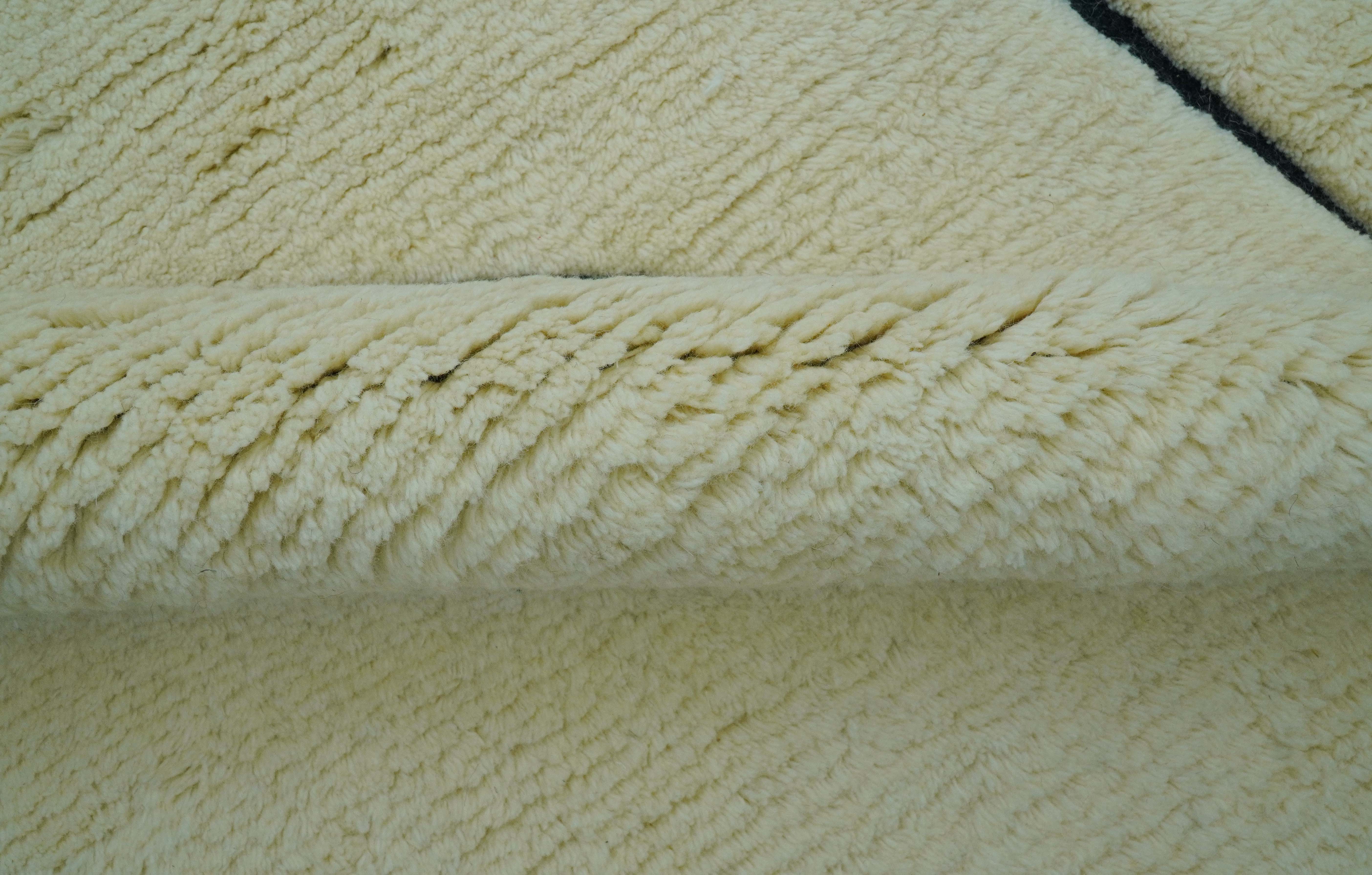 Strokes Custom Made Contemporary Cream Hand Knotted Wool Rug - Image 6