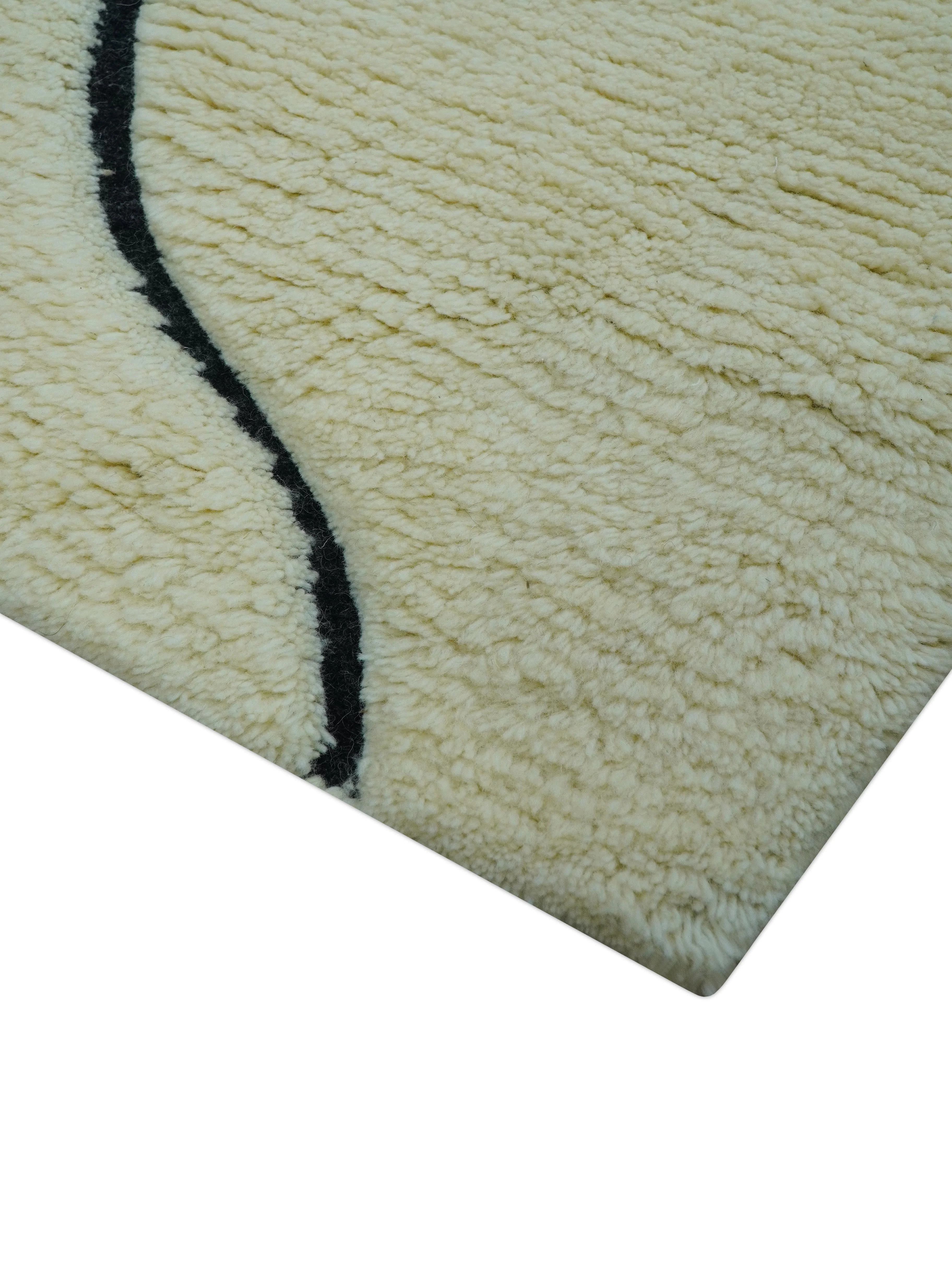 Strokes Custom Made Contemporary Cream Hand Knotted Wool Rug - Image 8