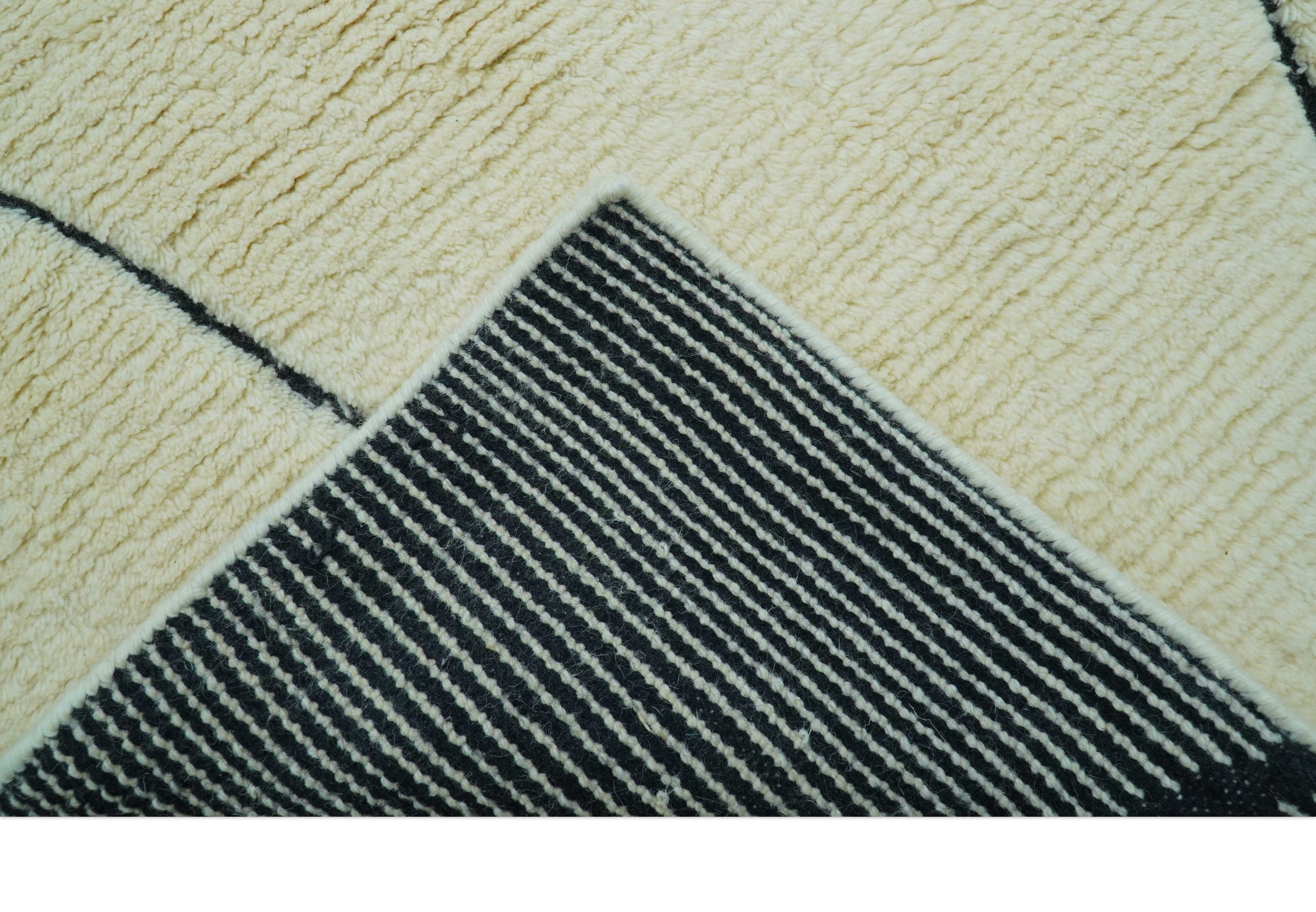Strokes Custom Made Contemporary Cream Hand Knotted Wool Rug - Image 9