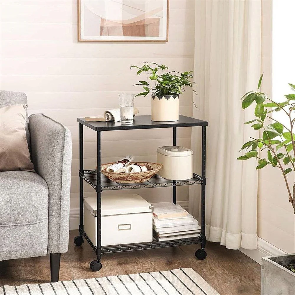Sturdy Black Metal Wood Printer Stand Cart with 2-Shelves and Locking Casters - Image 3