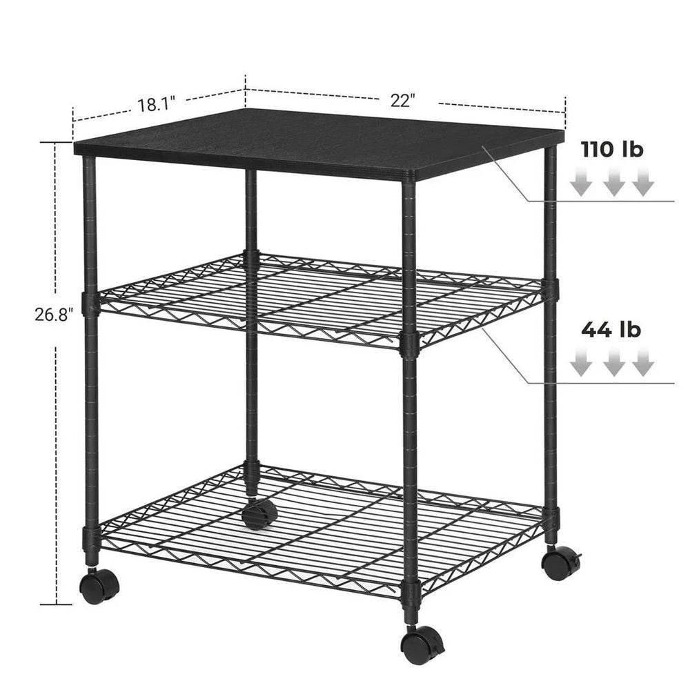 Sturdy Black Metal Wood Printer Stand Cart with 2-Shelves and Locking Casters - Image 5
