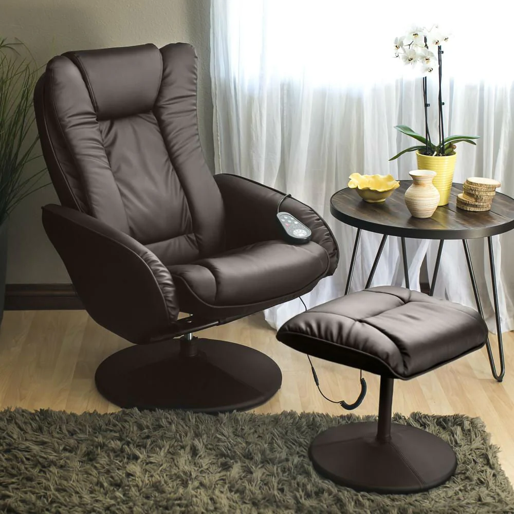 Sturdy Brown Faux Leather Electric Massage Recliner Chair w/ Ottoman - Image 2