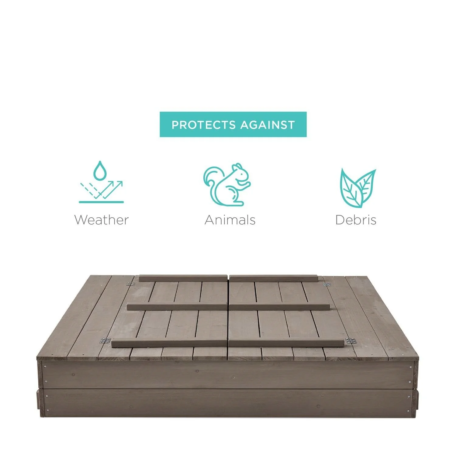 Sturdy Cedar Wood Kids Outdoor Sandbox with Benches in Grey Finish - Image 2
