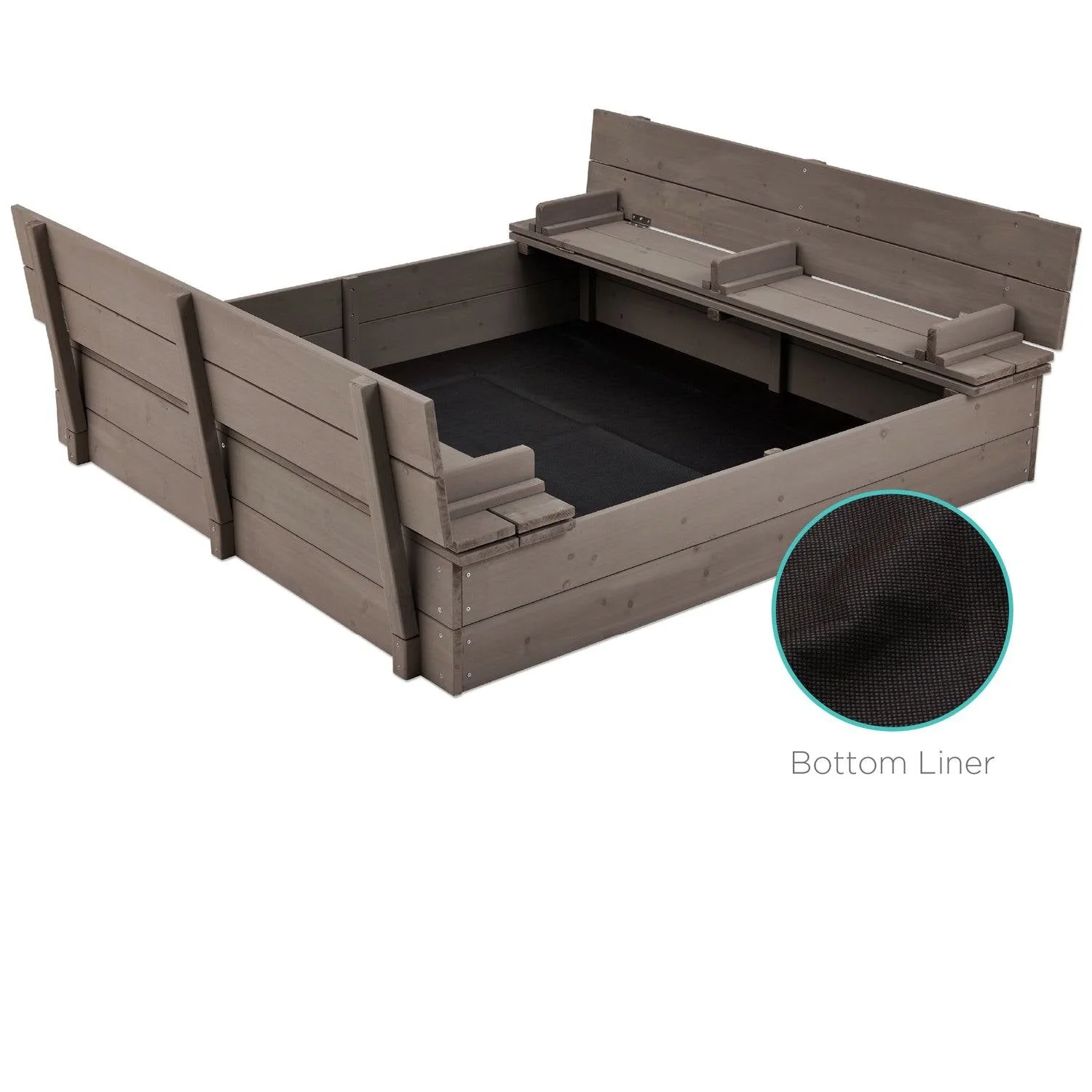 Sturdy Cedar Wood Kids Outdoor Sandbox with Benches in Grey Finish - Image 3