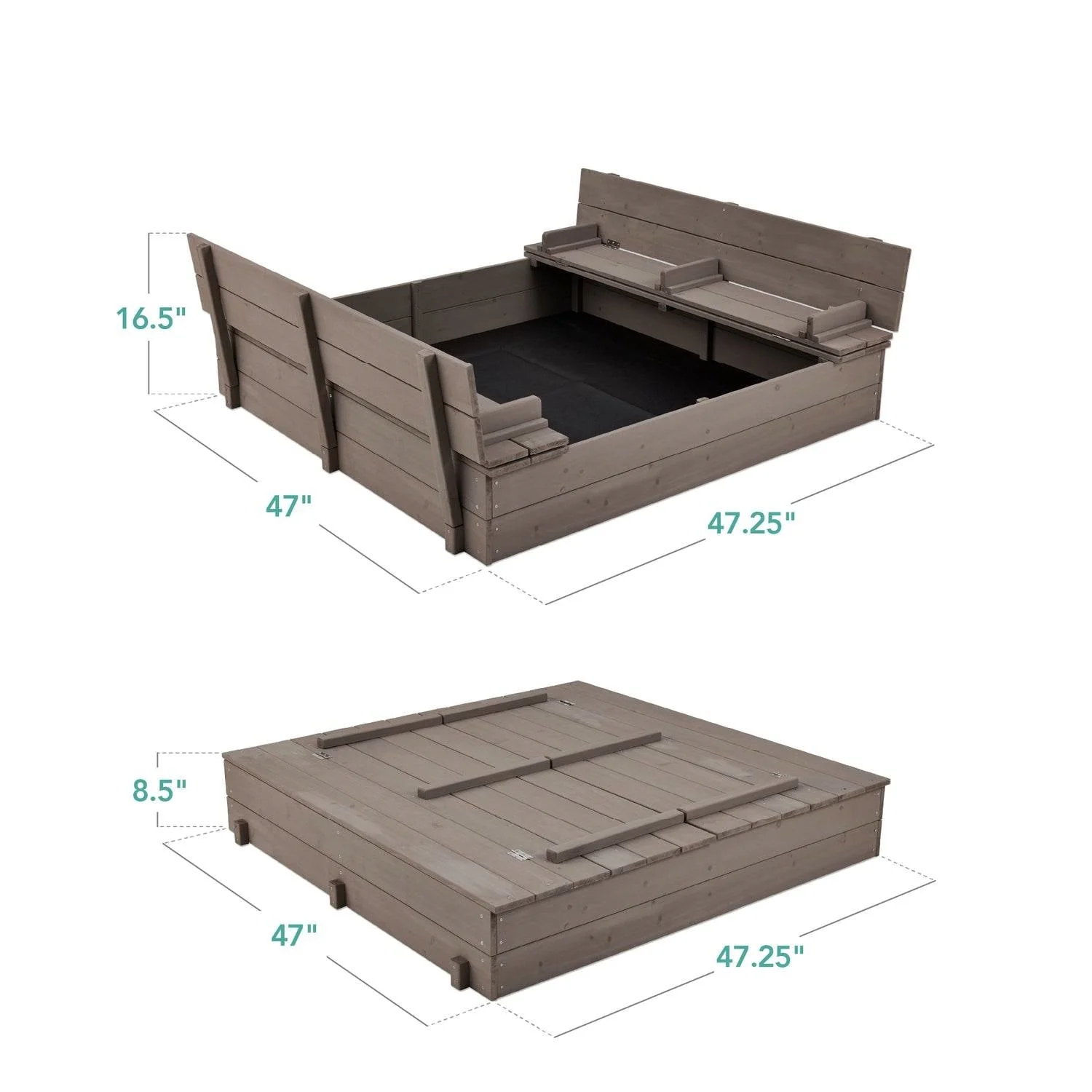 Sturdy Cedar Wood Kids Outdoor Sandbox with Benches in Grey Finish - Image 4