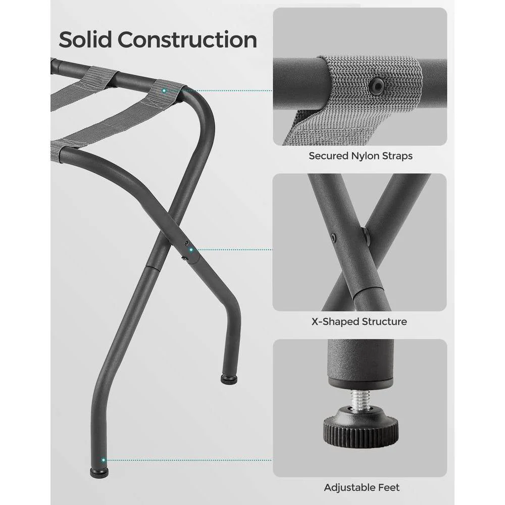Sturdy Grey Metal Folding Luggage Rack - Image 2
